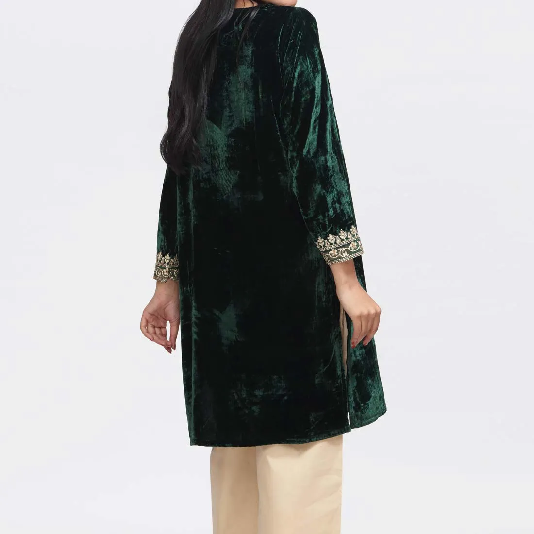 1PC- Embroidered Velvet Shirt PW3143