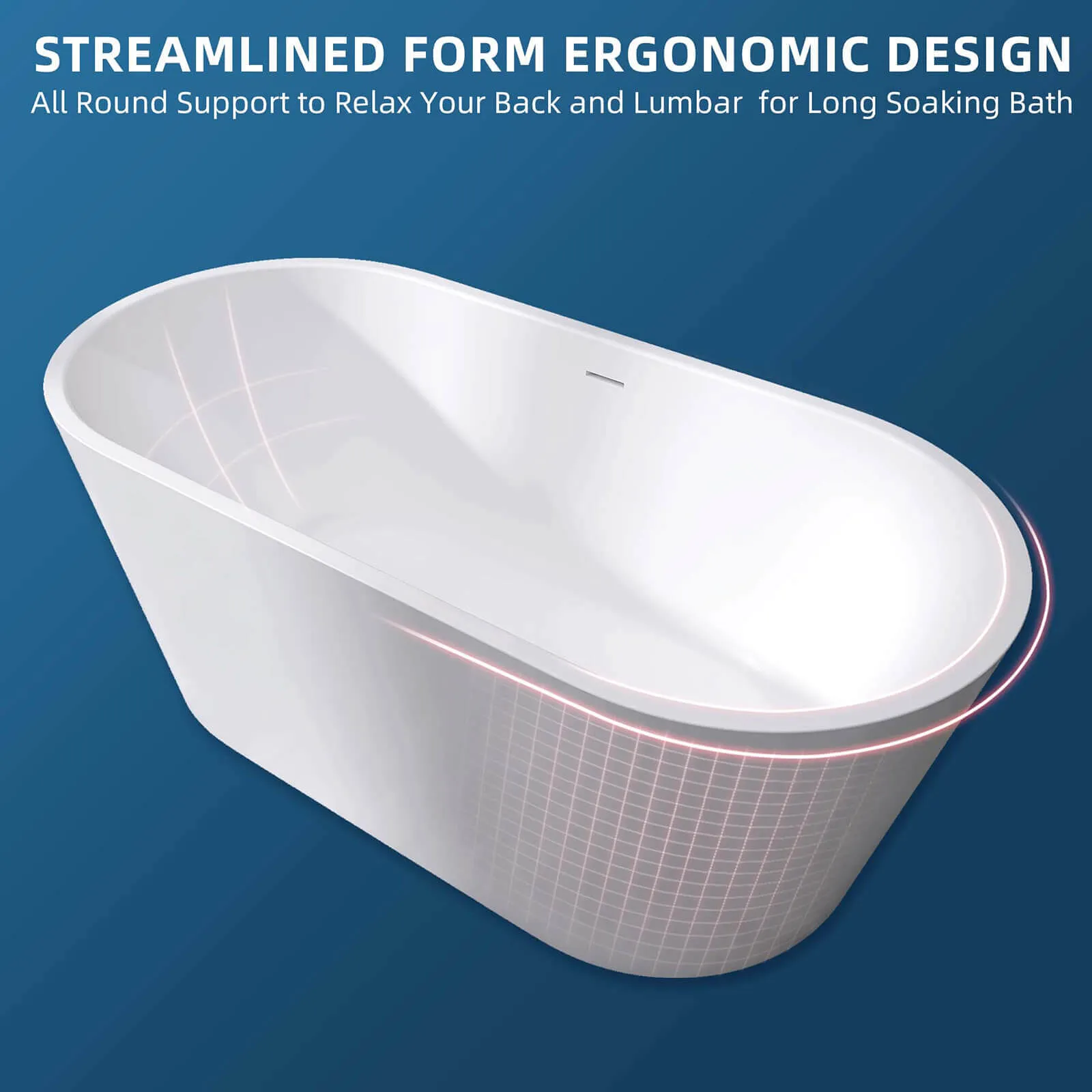 55" Flat-Bottom Acrylic Bathtub