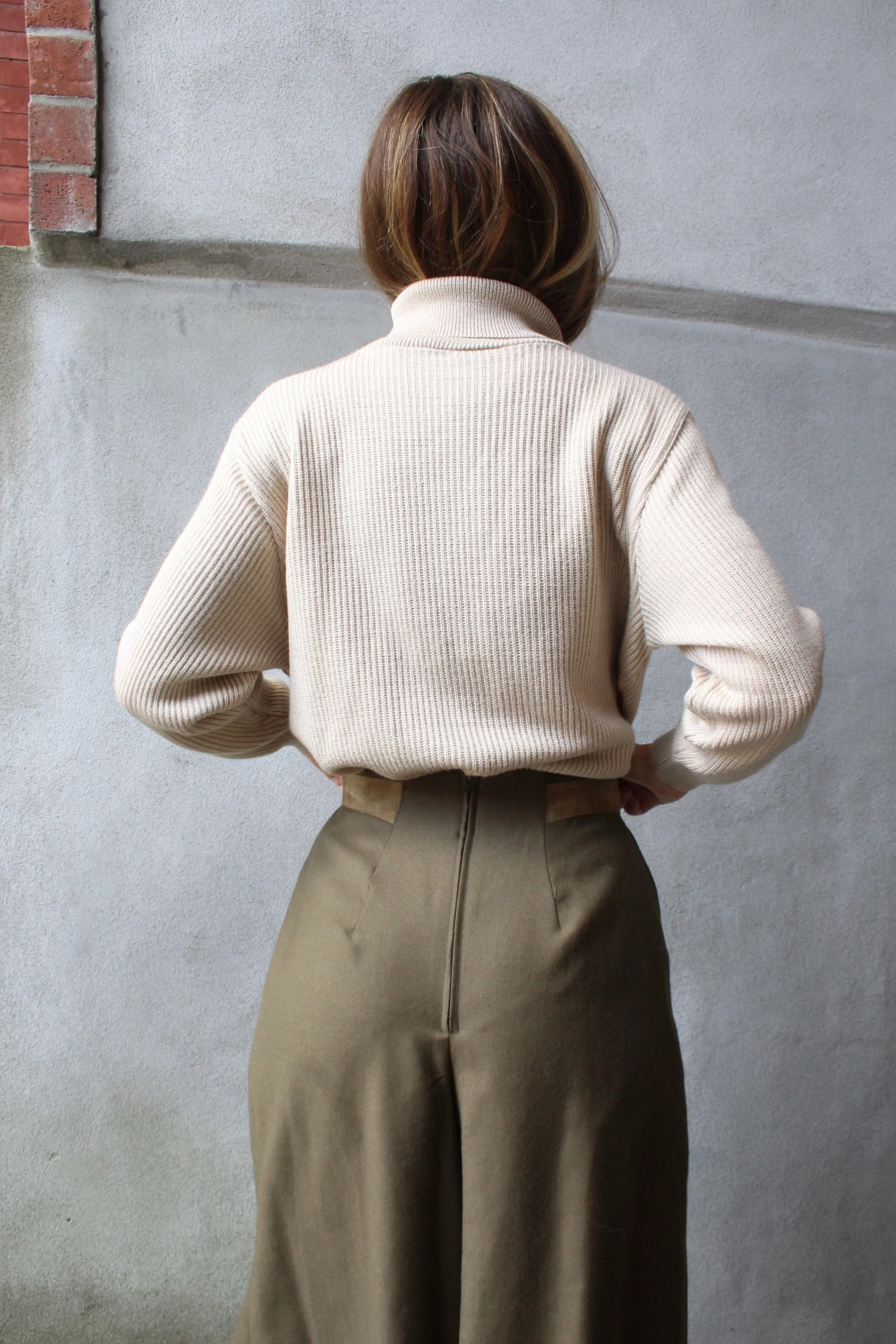 80s Olive Wool Pleated Culottes - 27