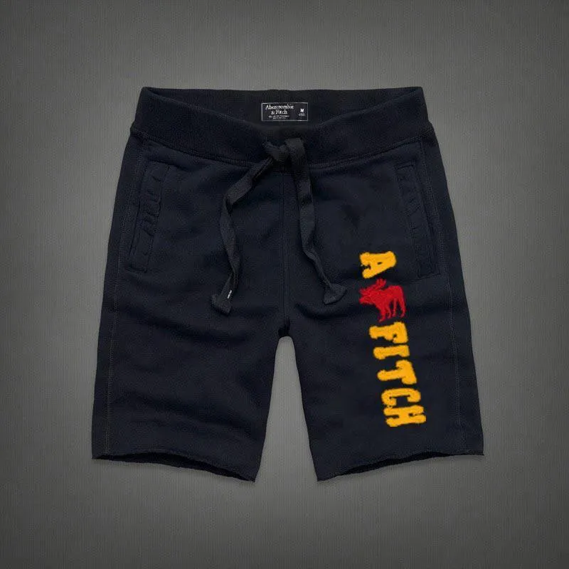 A and Fitch Men's With Yellow Logo Jogger Shorts-Navy Blue