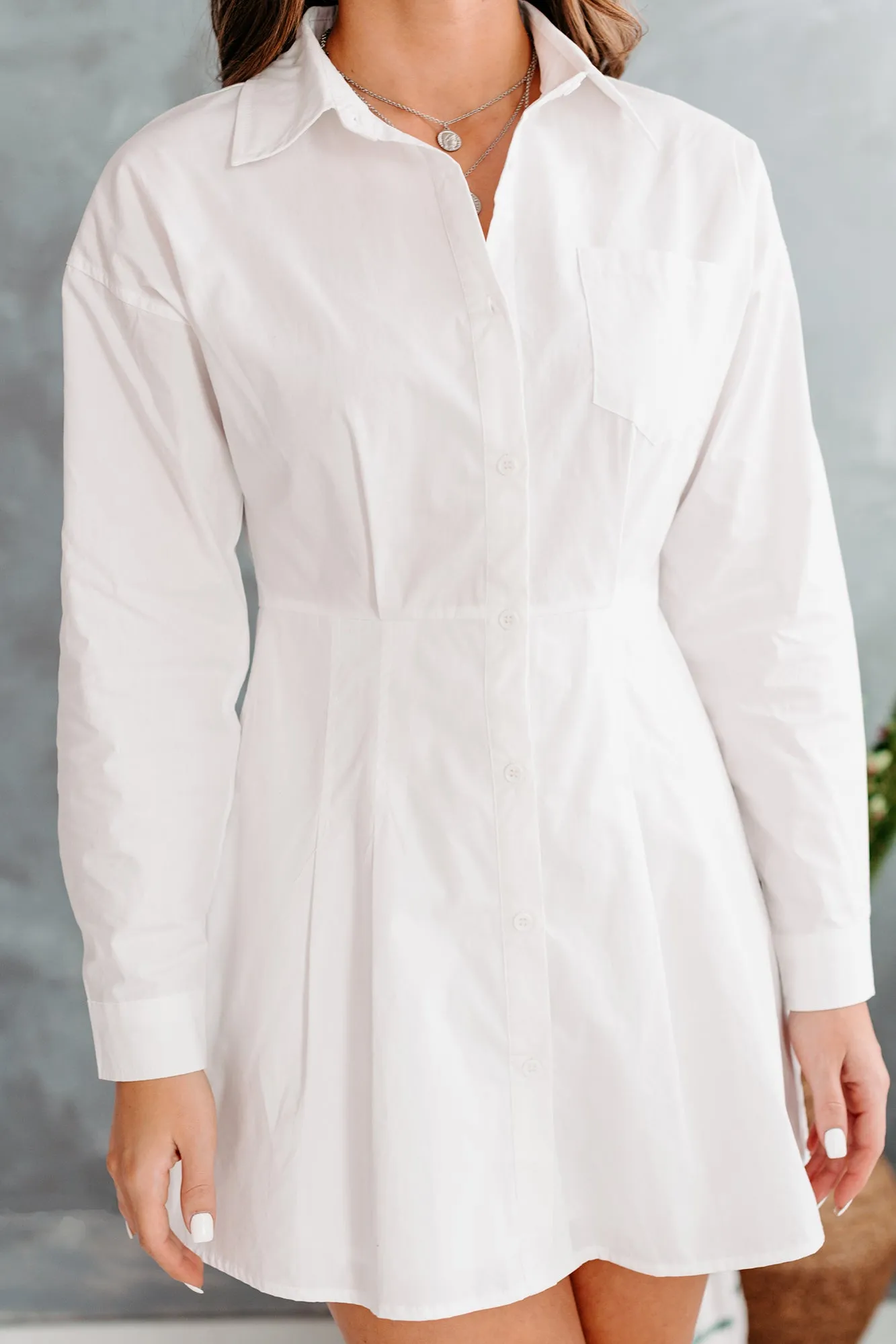 A Fine Romance Button-Front Pleated Shirt Dress (White)