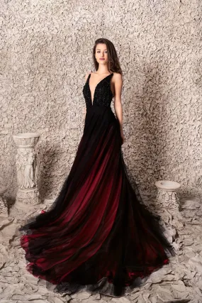 A line Romantic Burgundy Evening Dress