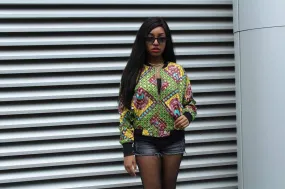 African Bomber Jacket in Gold African Print