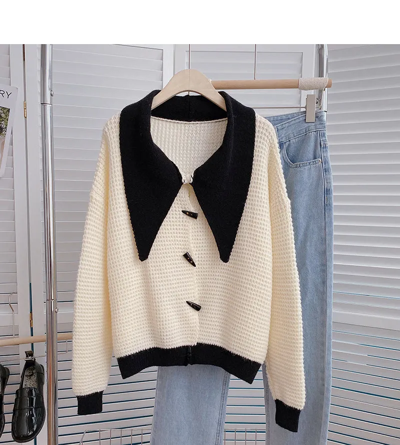 Baby collar Vintage ox horn button cardigan sweater  6203