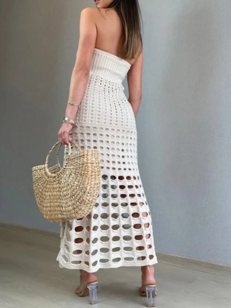 Beige strapless knitted dress