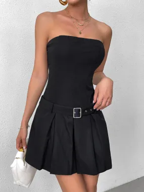 Belt Pleated Bodycon Tube Dress