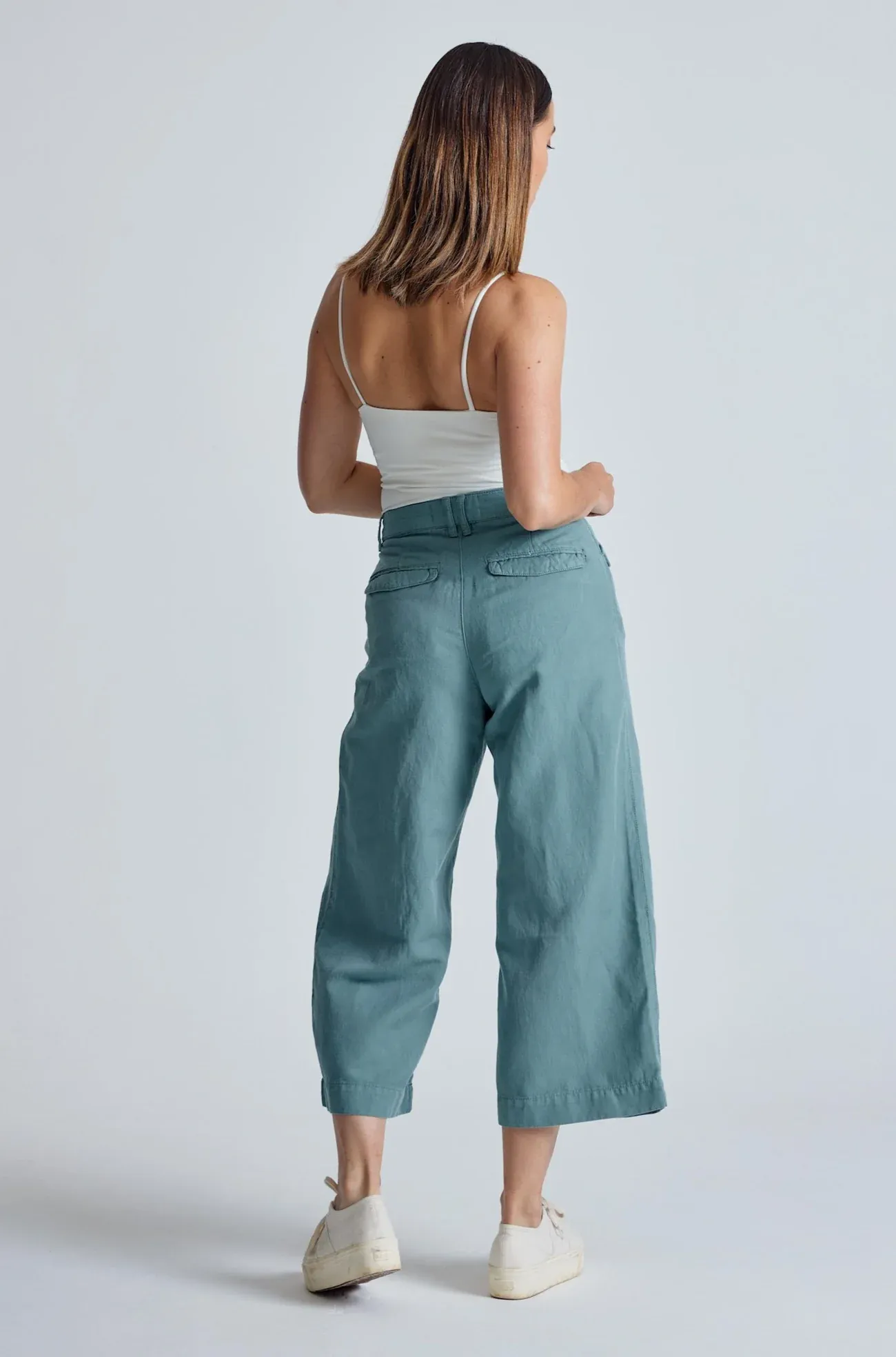 Betty Wide Leg Culottes in Retro-Blue  - GOTS Organic Cotton & Linen