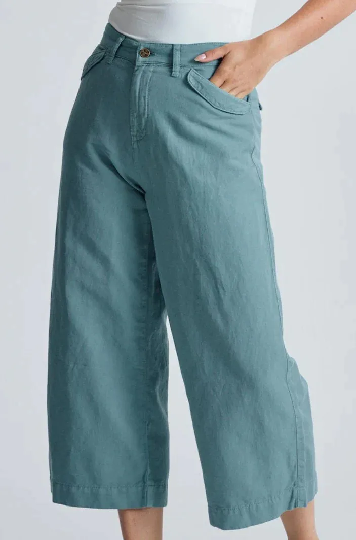 Betty Wide Leg Culottes in Retro-Blue  - GOTS Organic Cotton & Linen