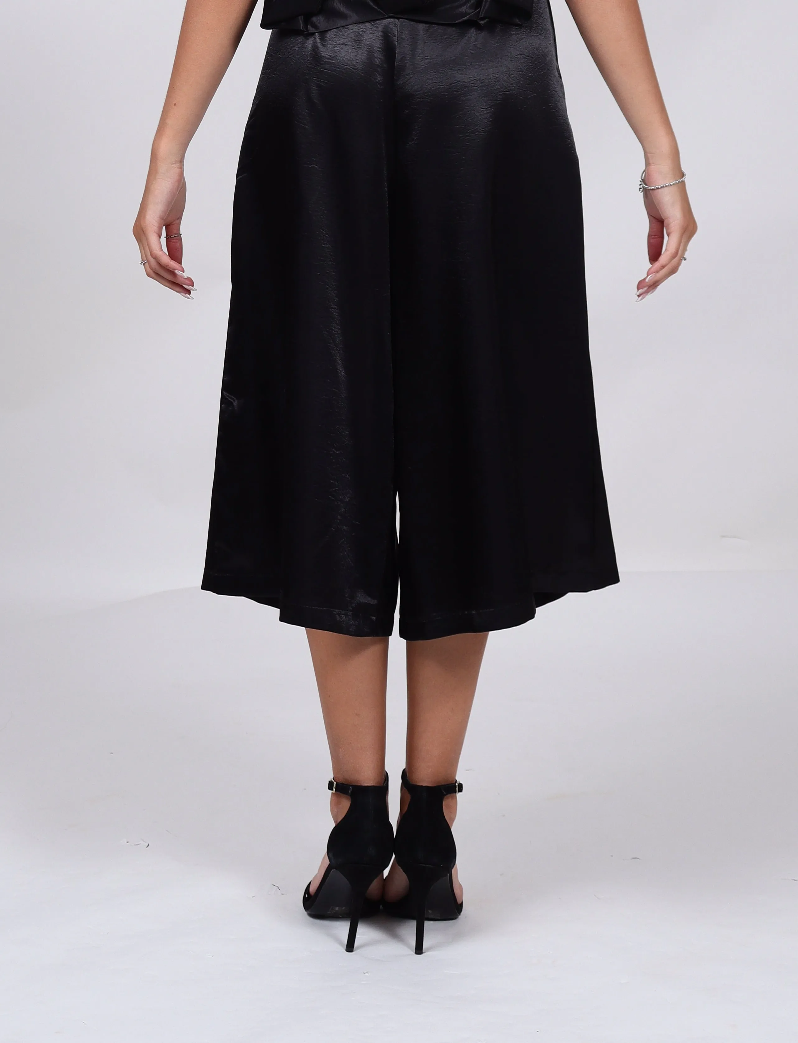 Black Satin Co-Ord Culottes | Sepid