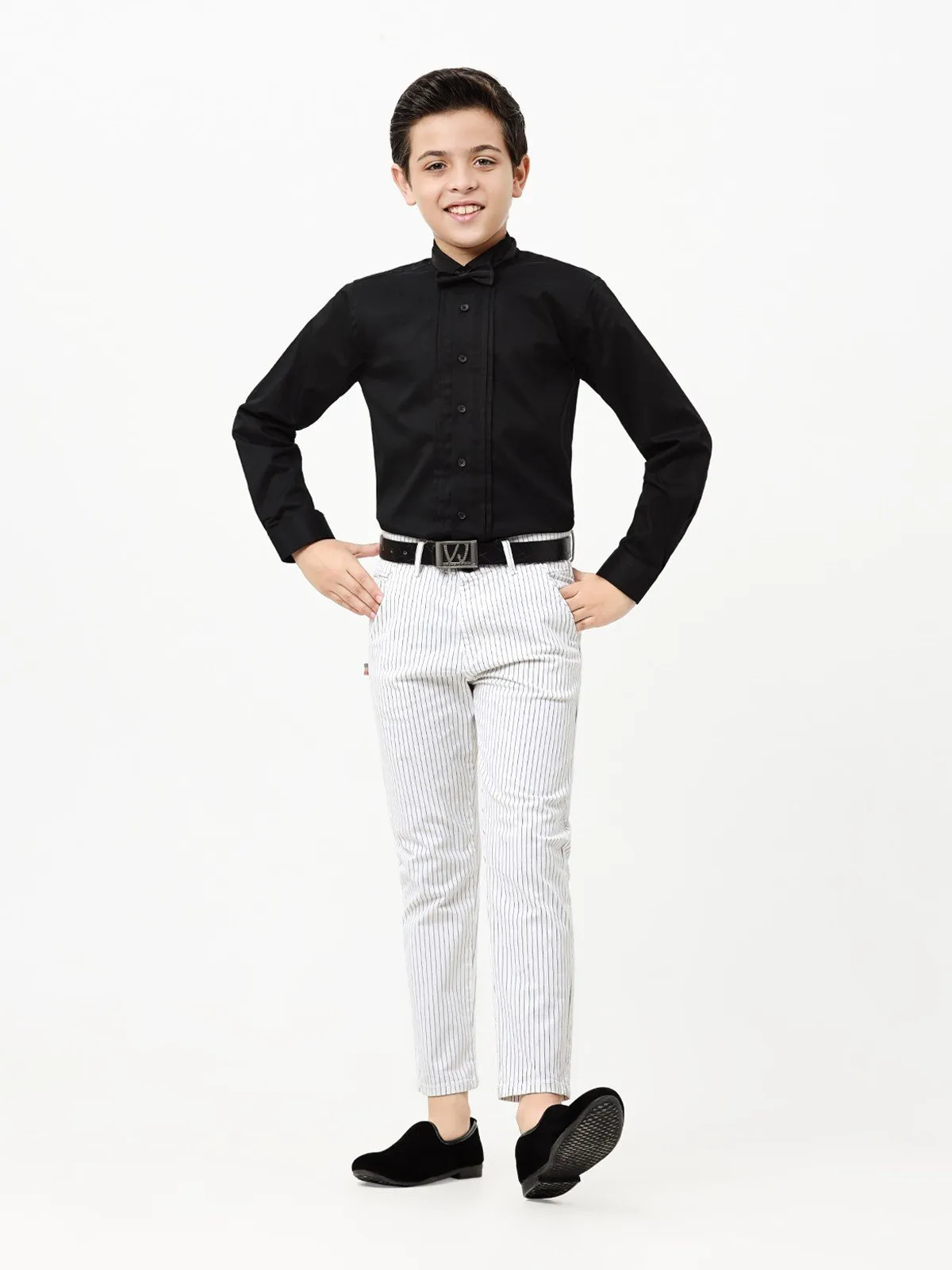 Boy's White & Black Chino Pant - EBBCP23-018