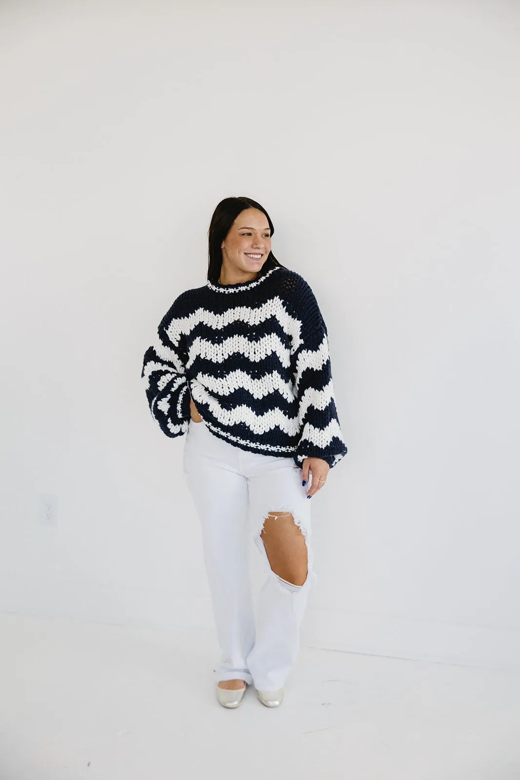 Brice Chunky Knit Sweater - Navy/Cream