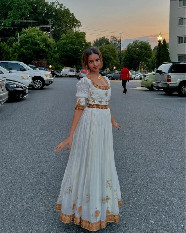 Brown Beaded Habesha Kemis Gorgeous Ethiopian Traditional Dress