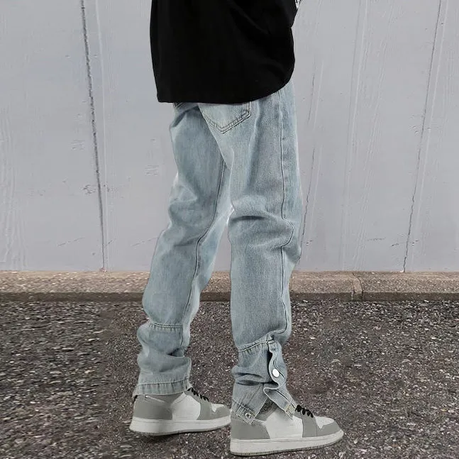 Button Down Jeans Straight Leg High Street Breasted Pants