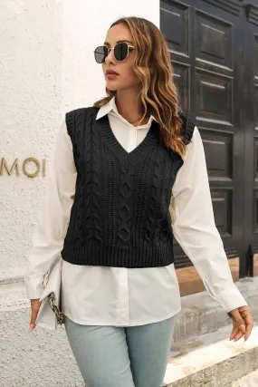 Cable Knit Sweater Vest - Black