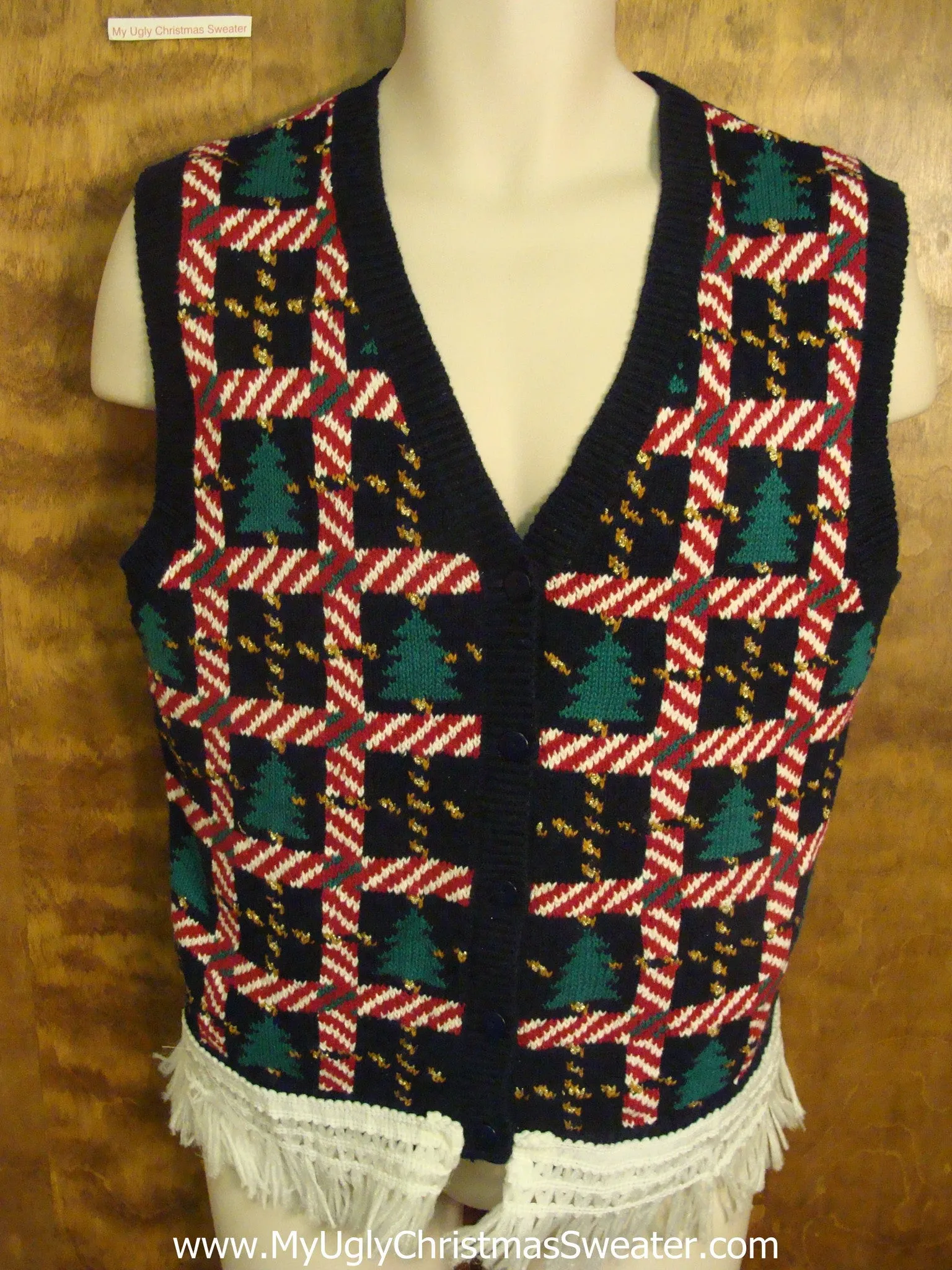 Candy Cane and Tree Design Ugly Christmas Jumper Vest