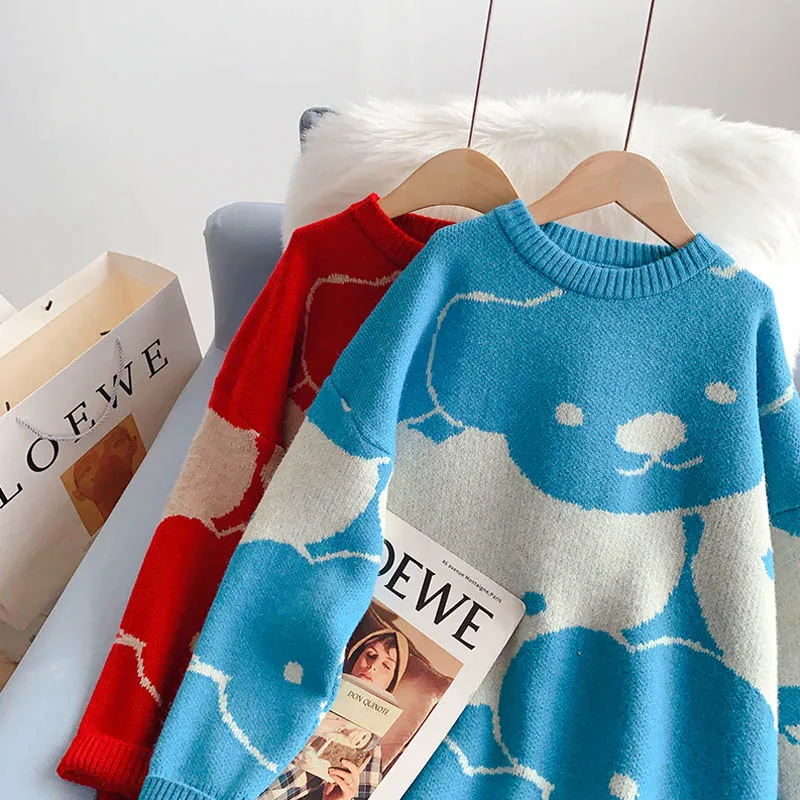 Cartoon Bear pattern loose lazy style sweater top  5133