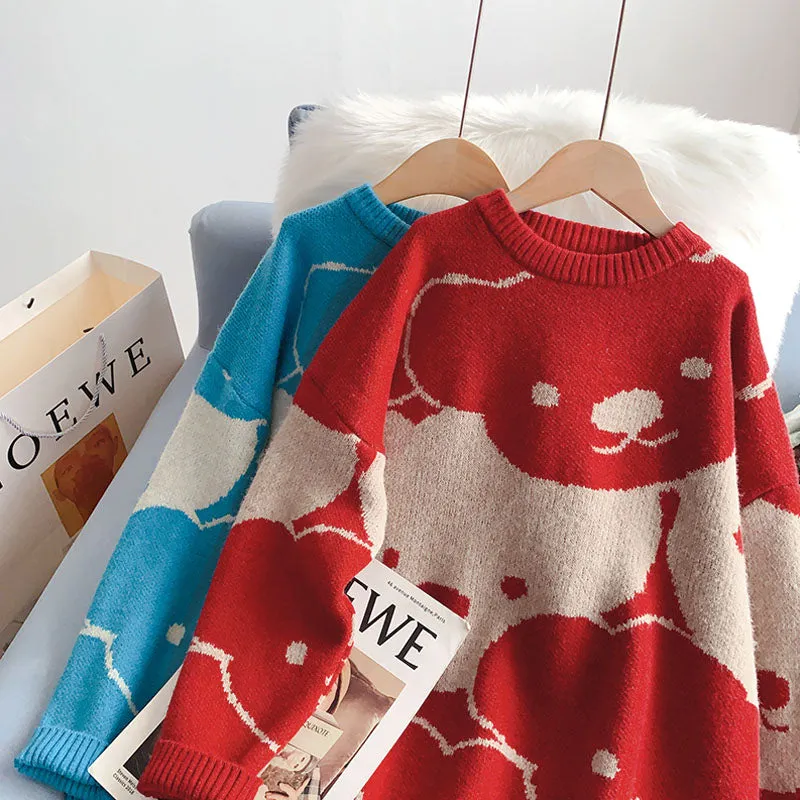 Cartoon Bear pattern loose lazy style sweater top  5133