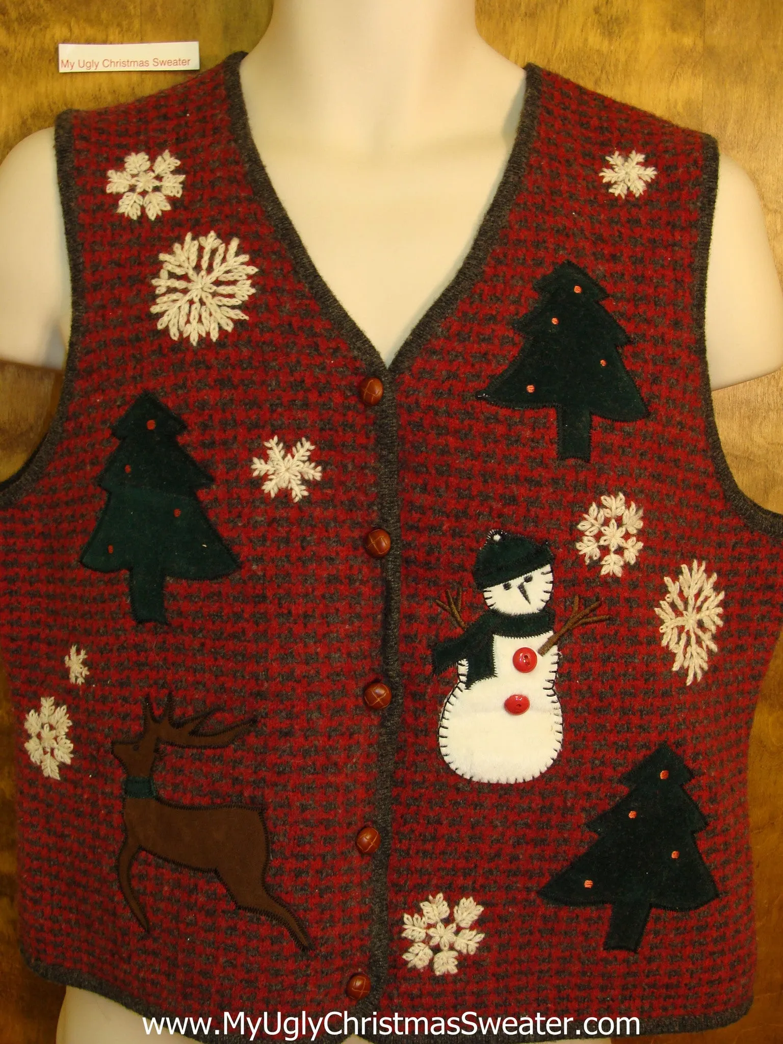 Cheap Red Ugly Festive Xmas Sweater Vest with Snowman