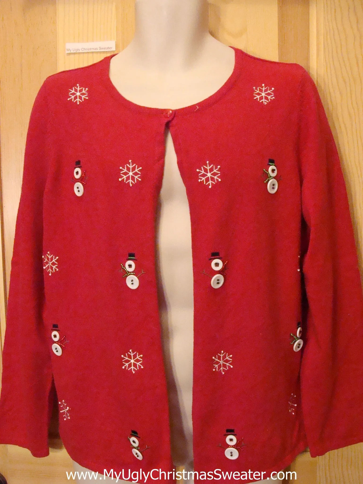 Cheesy Cheap Red Funny Ugly Sweater with Snowmen