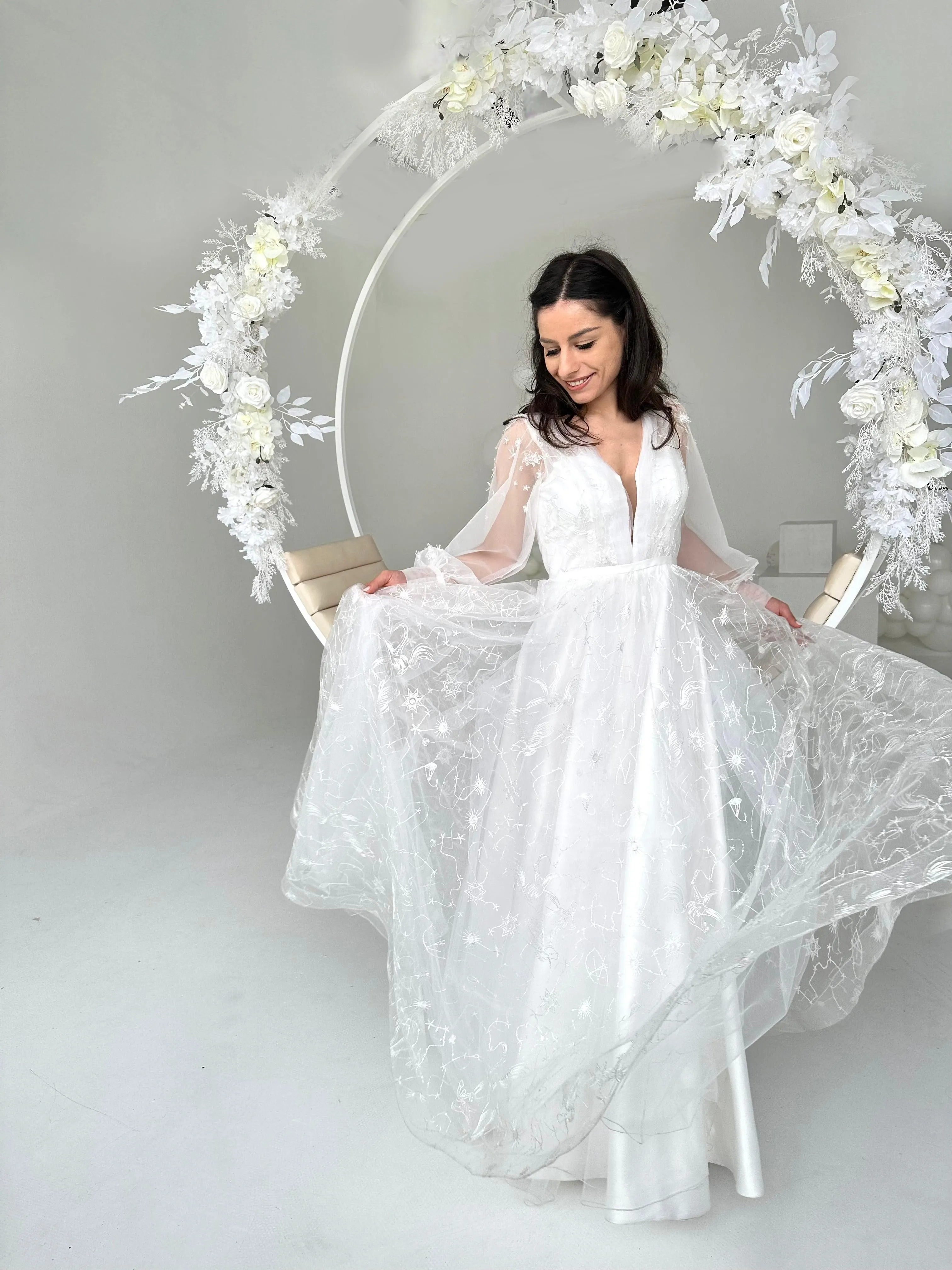 CLEARANCE | Celestial Stars Moon wedding dress with long sleeves