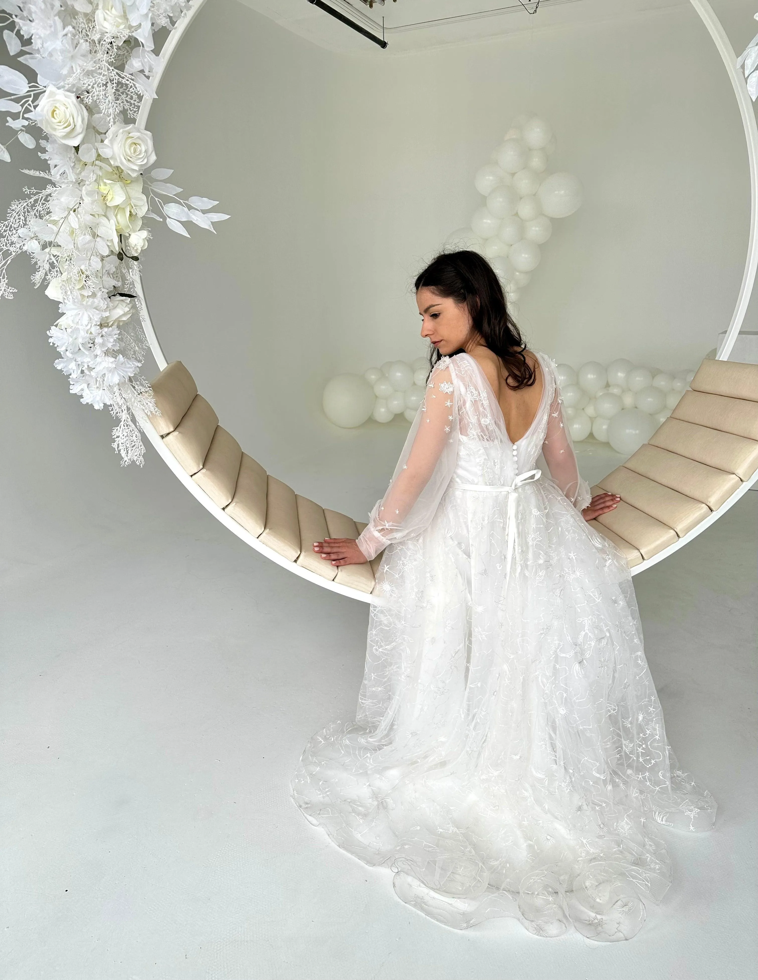 CLEARANCE | Celestial Stars Moon wedding dress with long sleeves