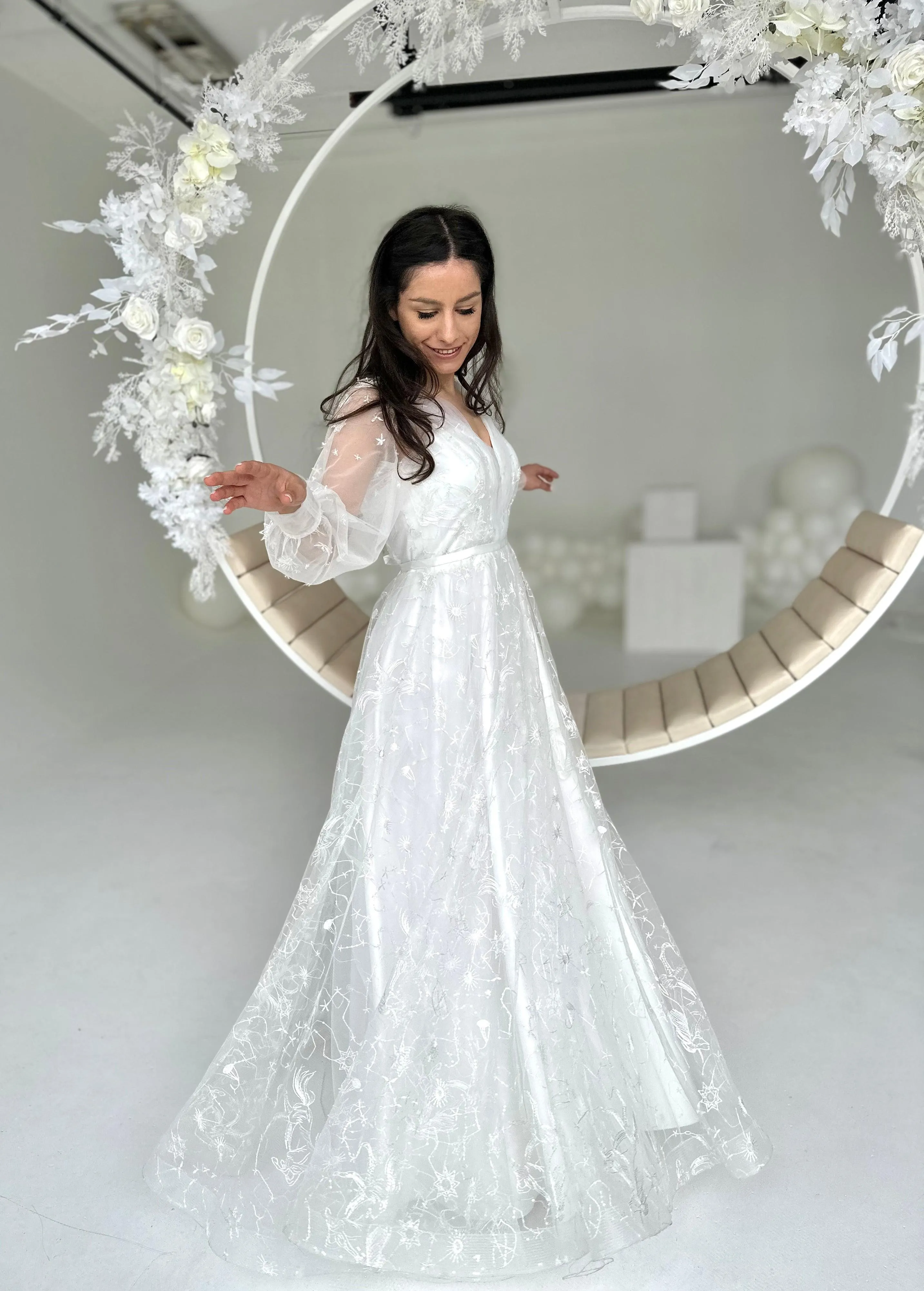 CLEARANCE | Celestial Stars Moon wedding dress with long sleeves