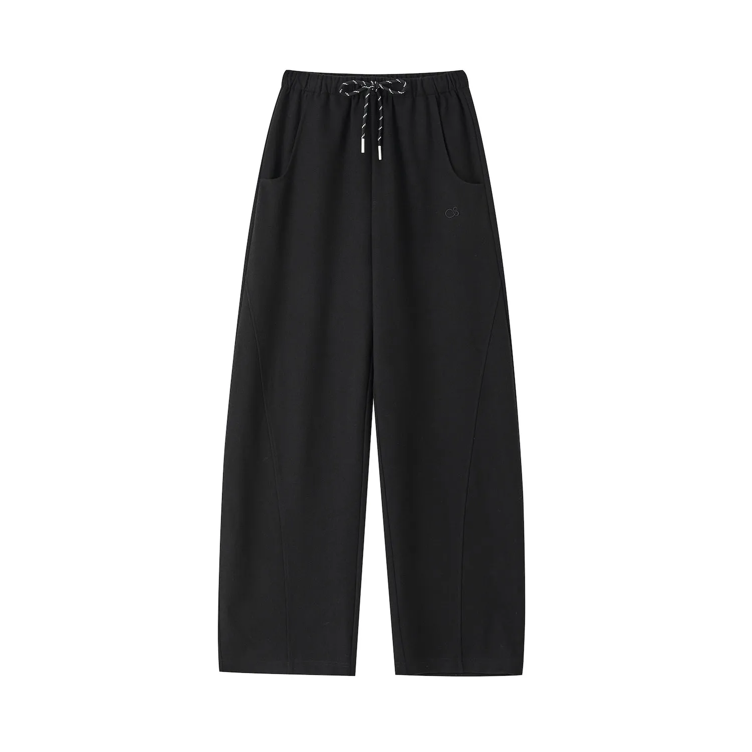 Contrast Drawstring Wide-leg Pants In Black