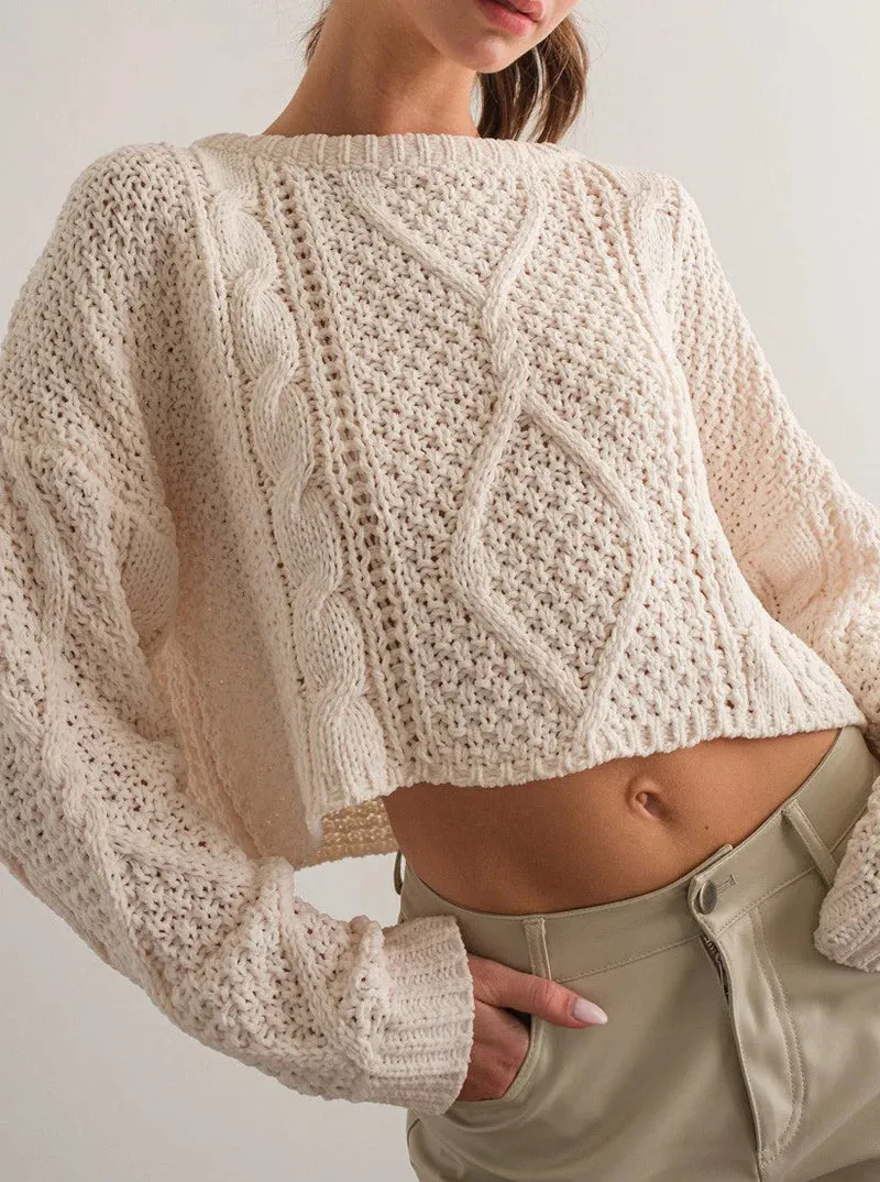 Cora Cable Knit Sweater in Ivory