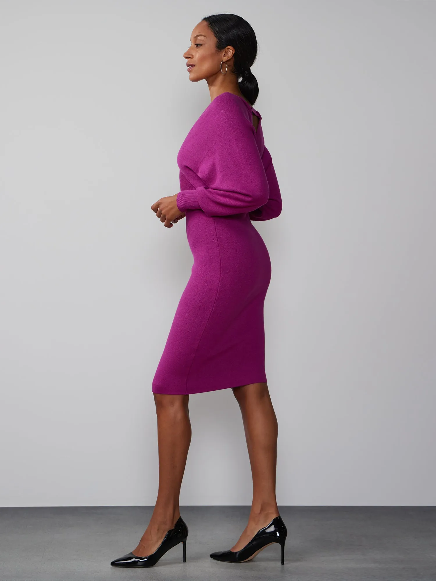 Dolman Sleeve Wrap Neck Sweater Dress