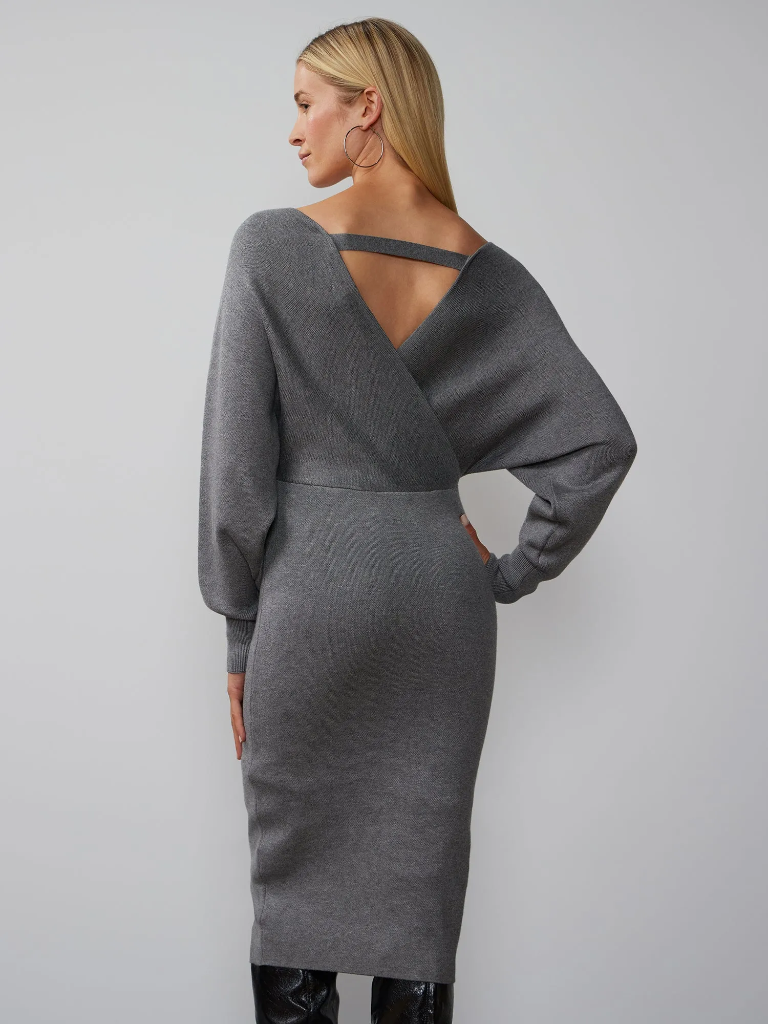 Dolman Sleeve Wrap Neck Sweater Dress