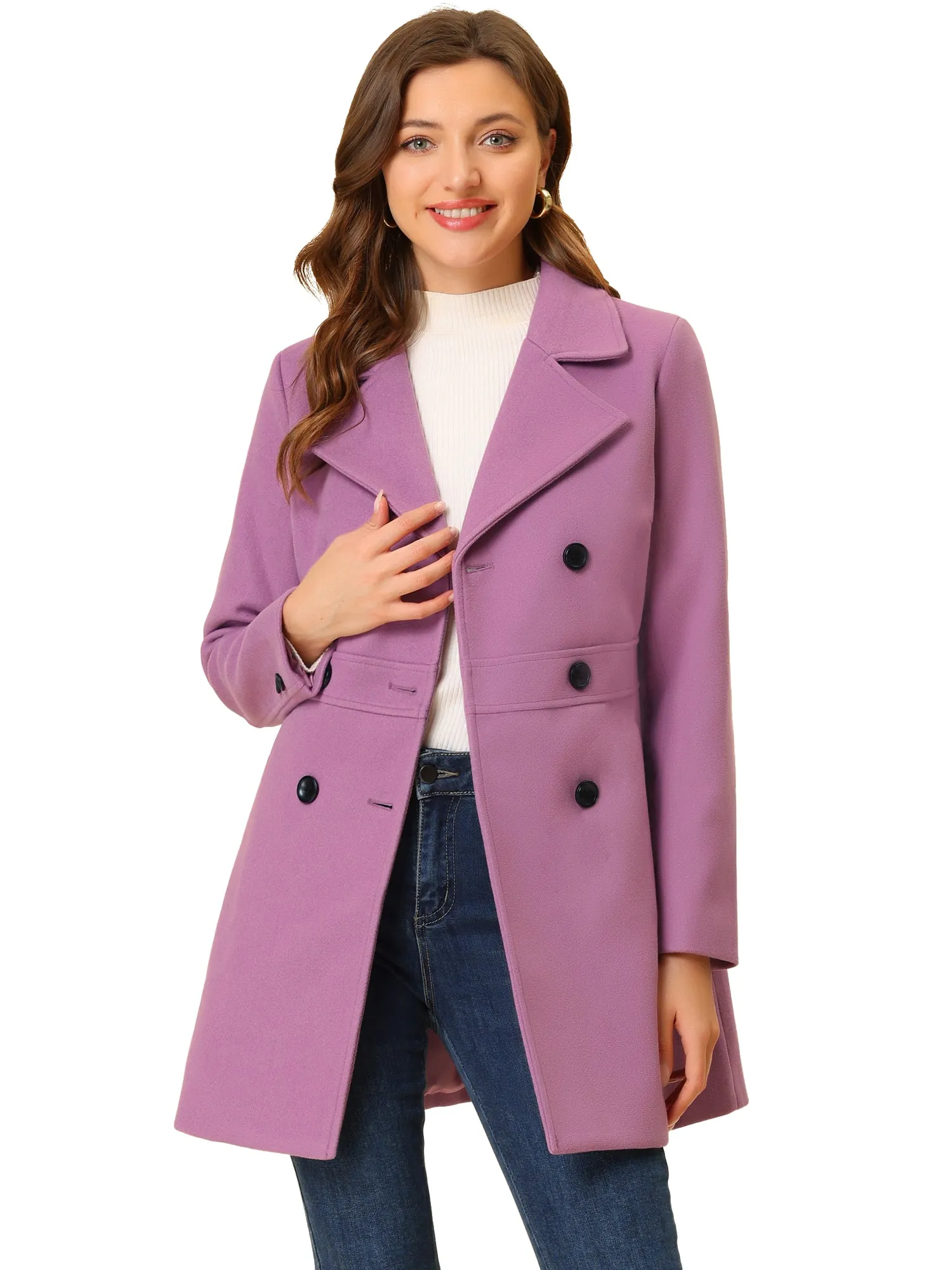 Double Breasted Notched Lapel Long Winter Coat