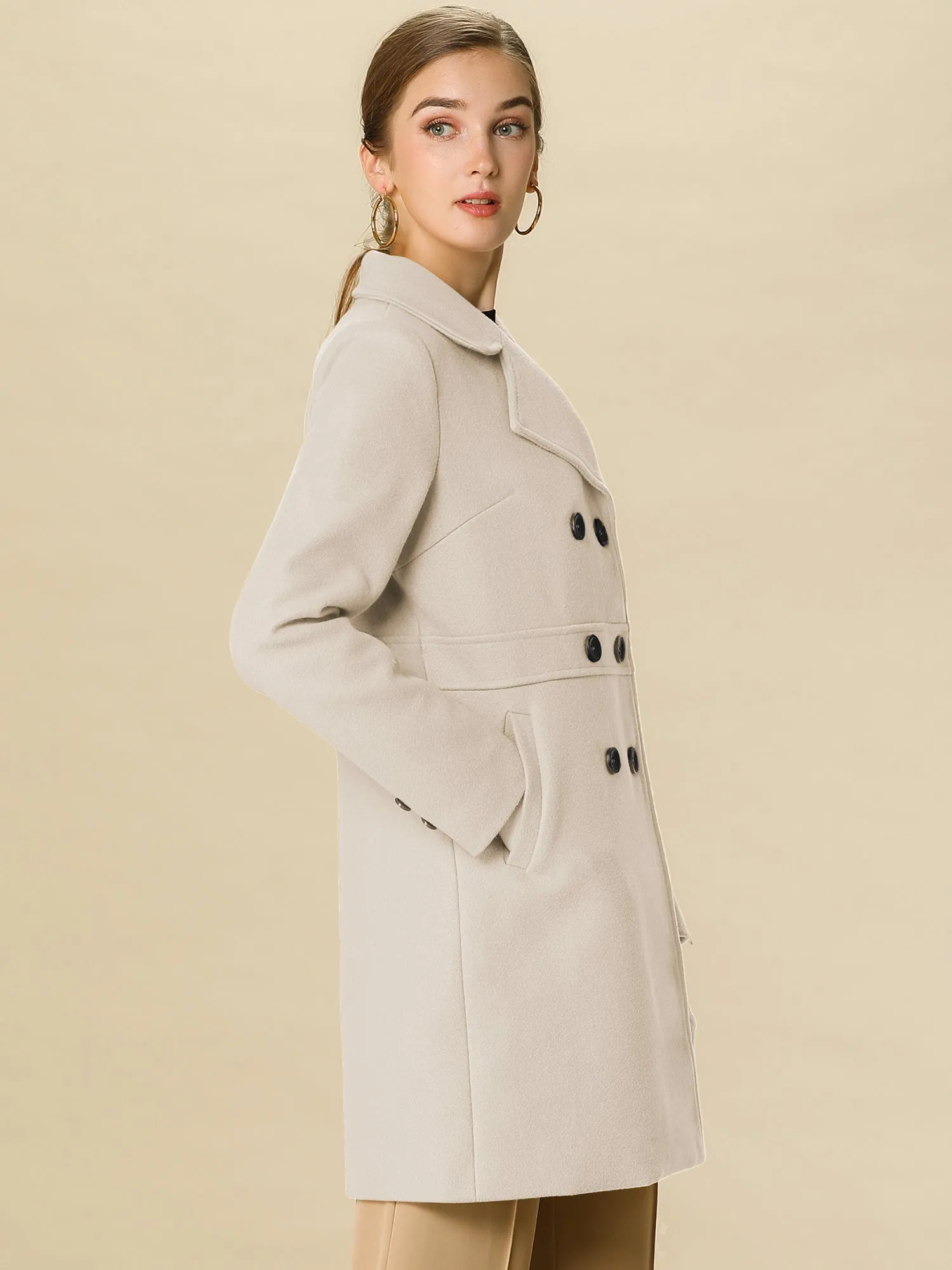 Double Breasted Notched Lapel Long Winter Coat