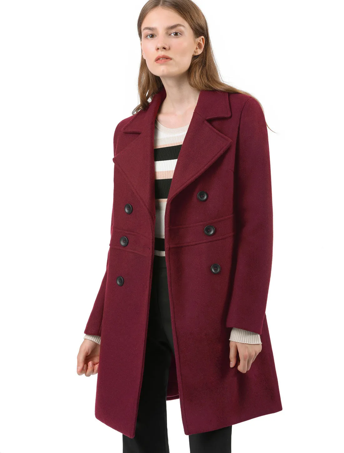 Double Breasted Notched Lapel Long Winter Coat