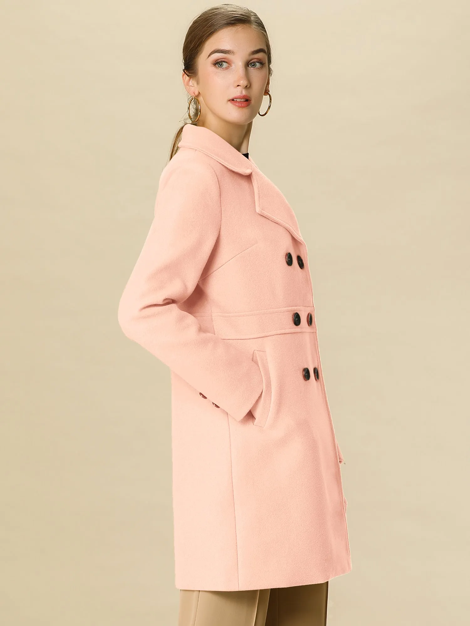 Double Breasted Notched Lapel Long Winter Coat