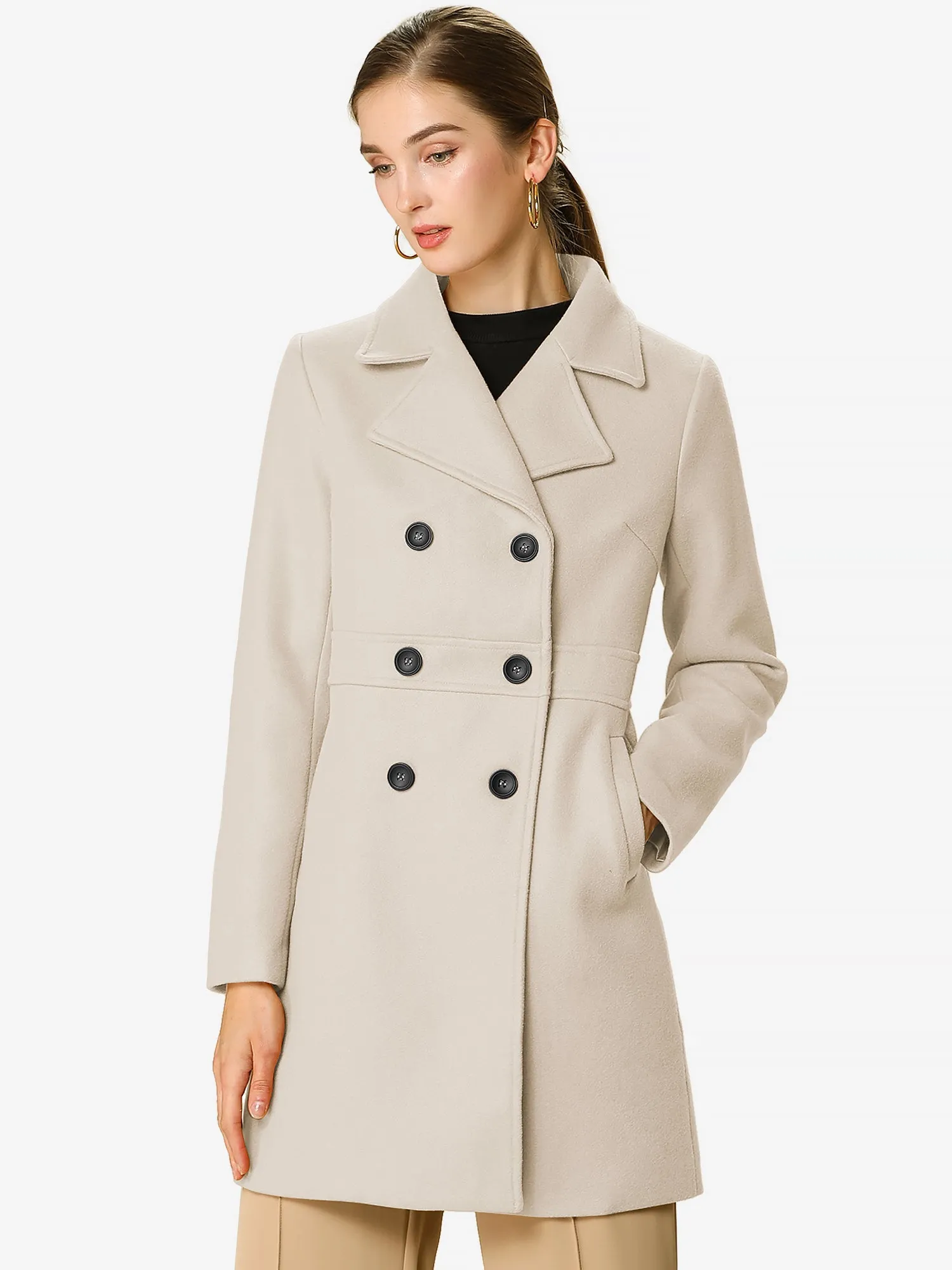 Double Breasted Notched Lapel Long Winter Coat