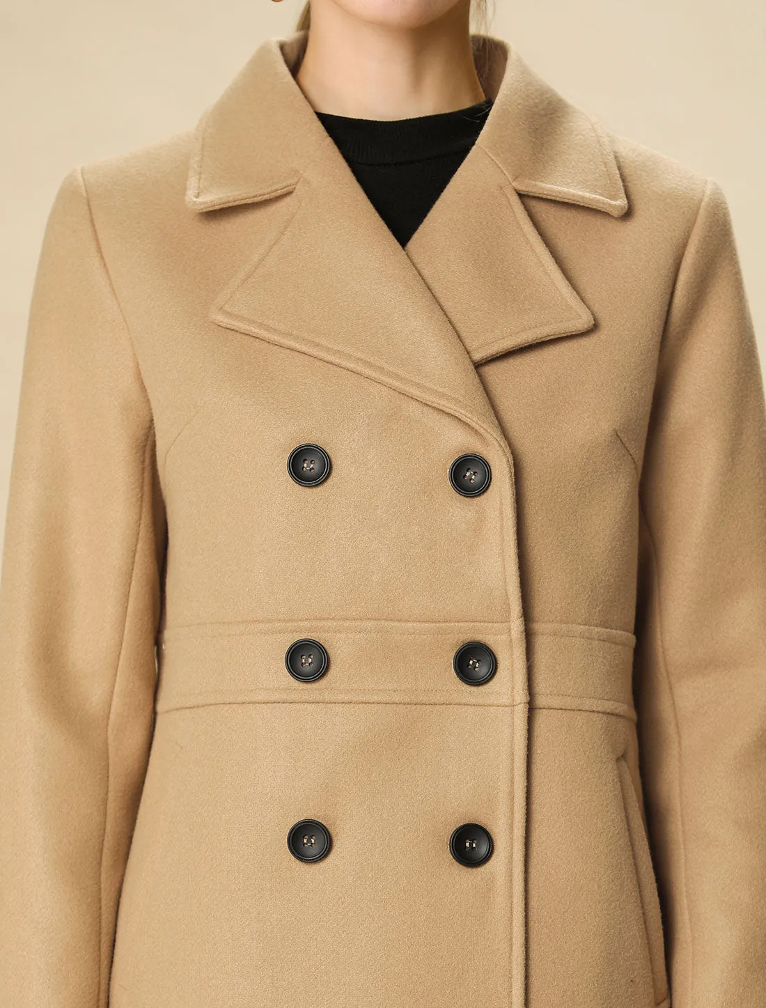 Double Breasted Notched Lapel Long Winter Coat