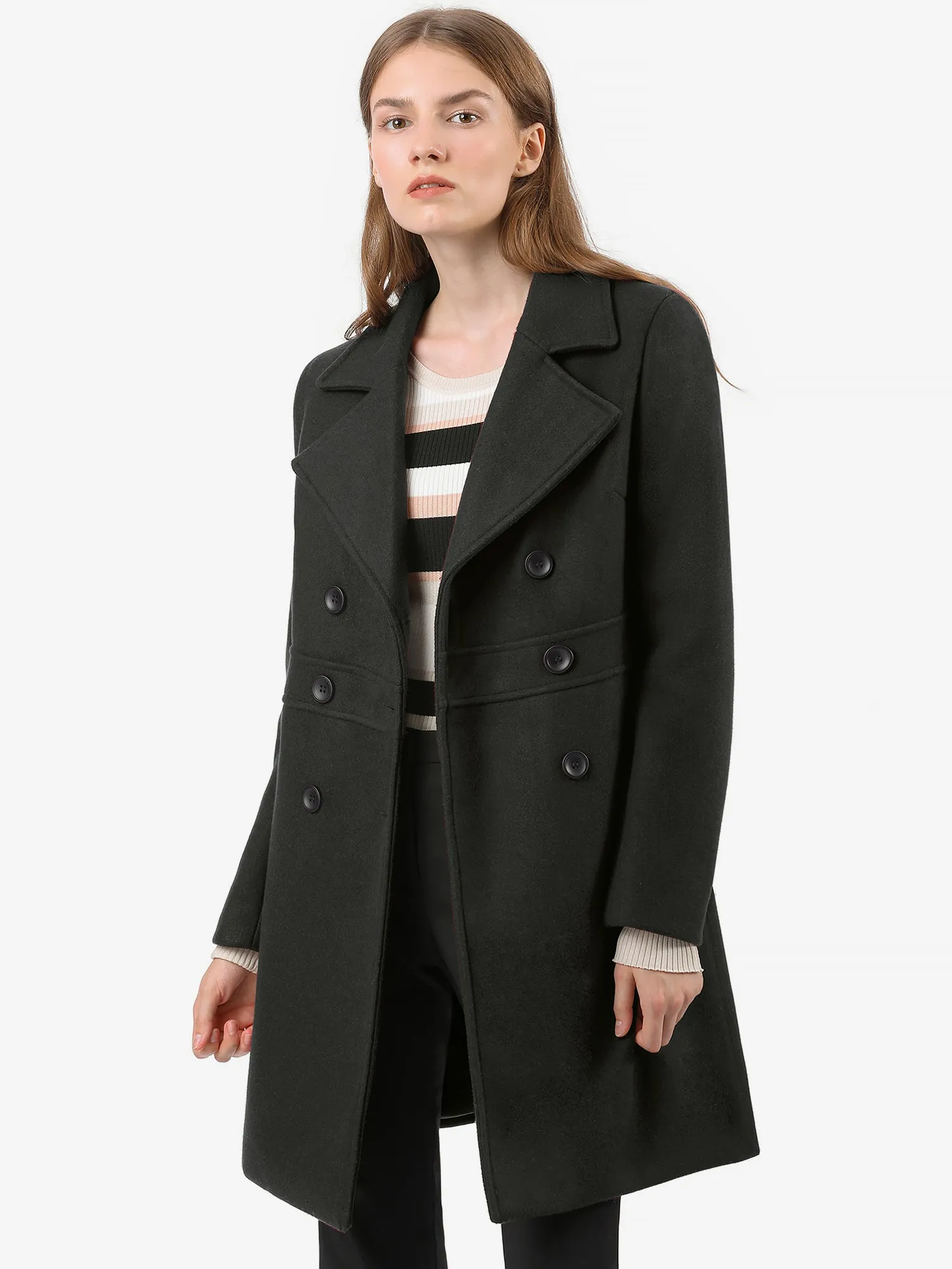 Double Breasted Notched Lapel Long Winter Coat