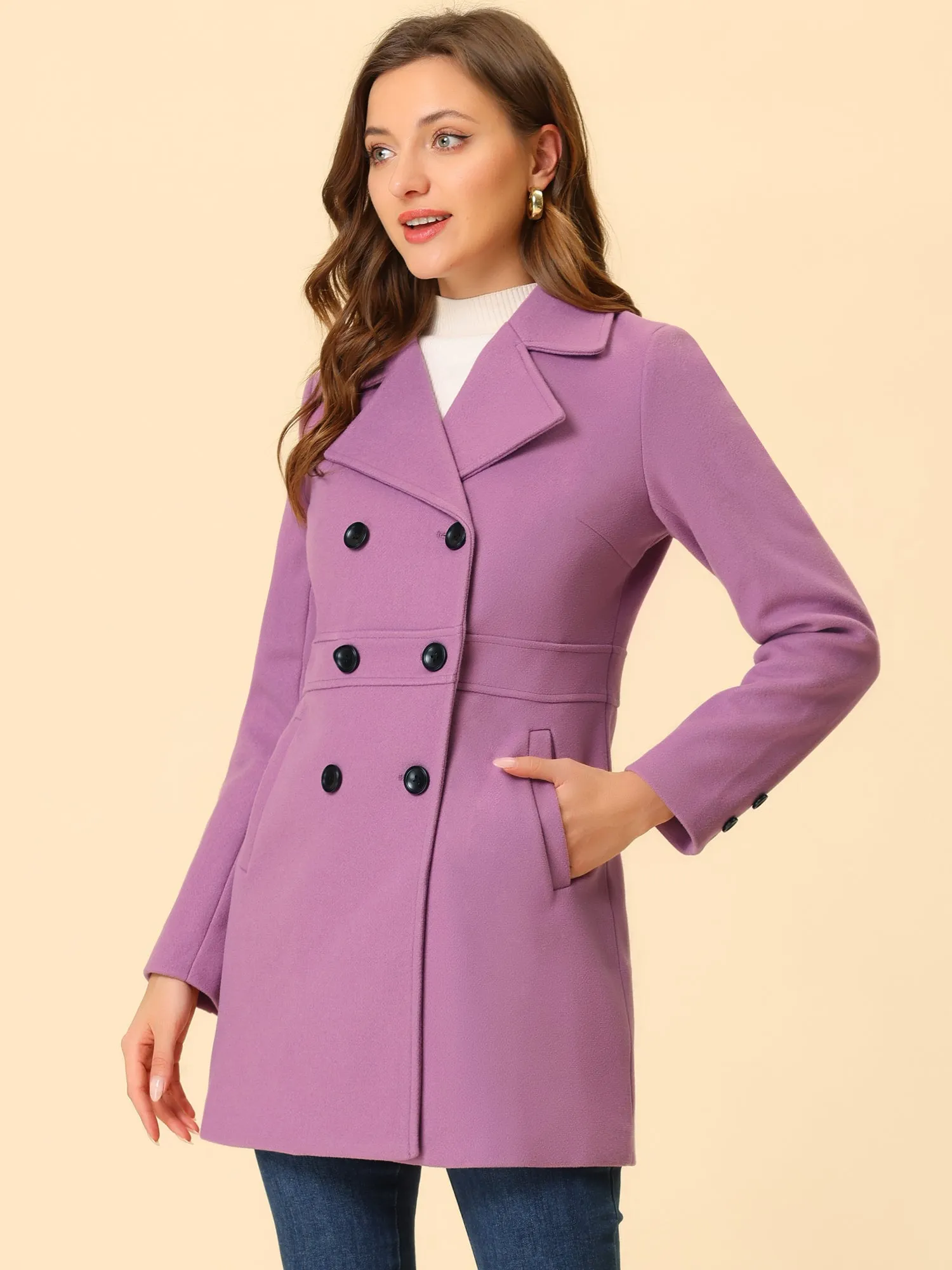 Double Breasted Notched Lapel Long Winter Coat