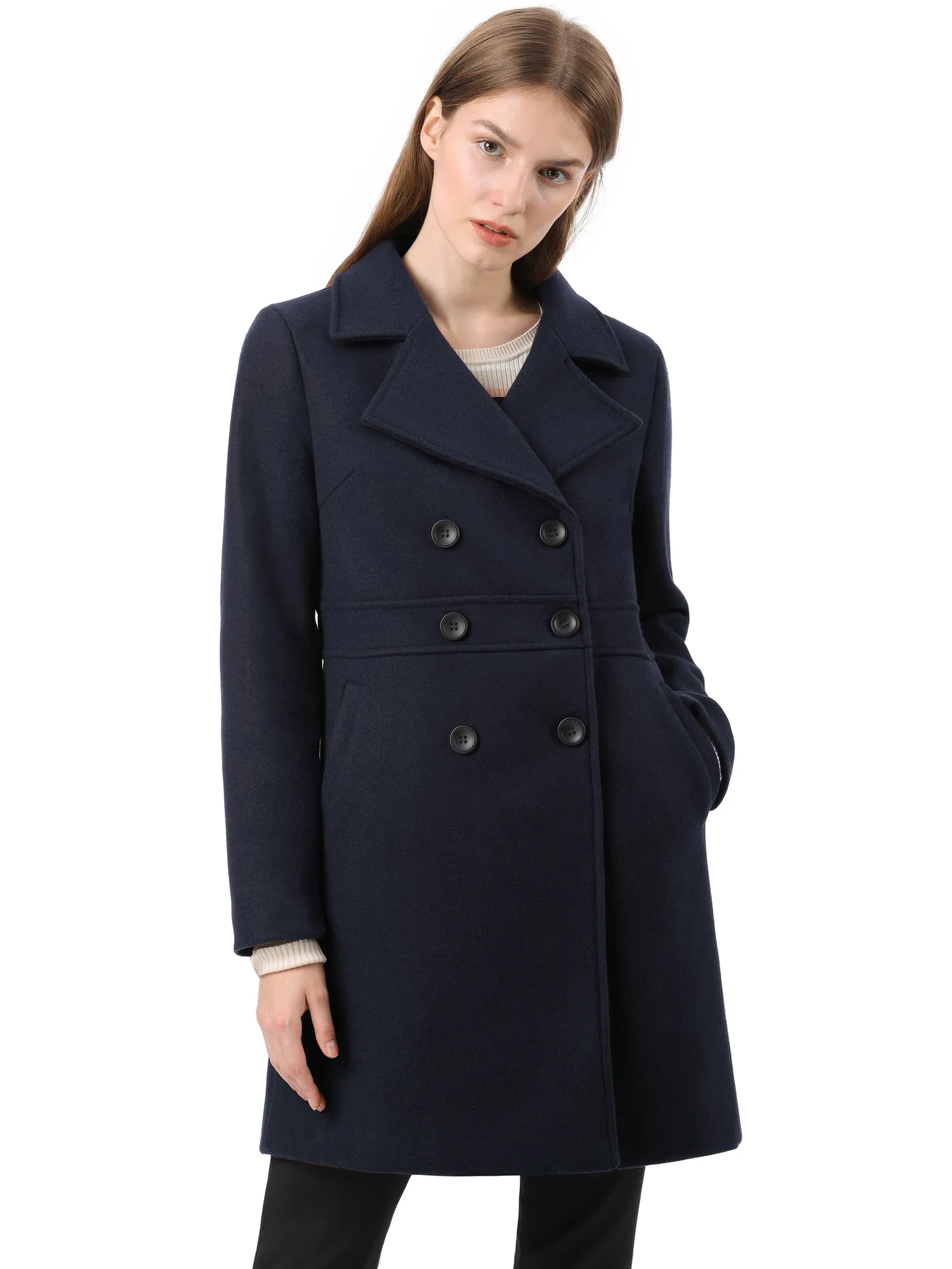 Double Breasted Notched Lapel Long Winter Coat