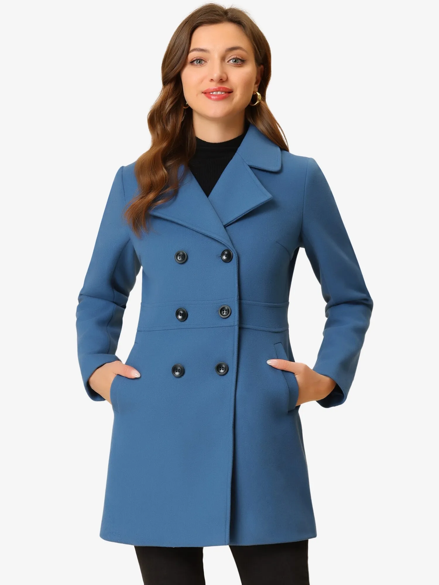 Double Breasted Notched Lapel Long Winter Coat