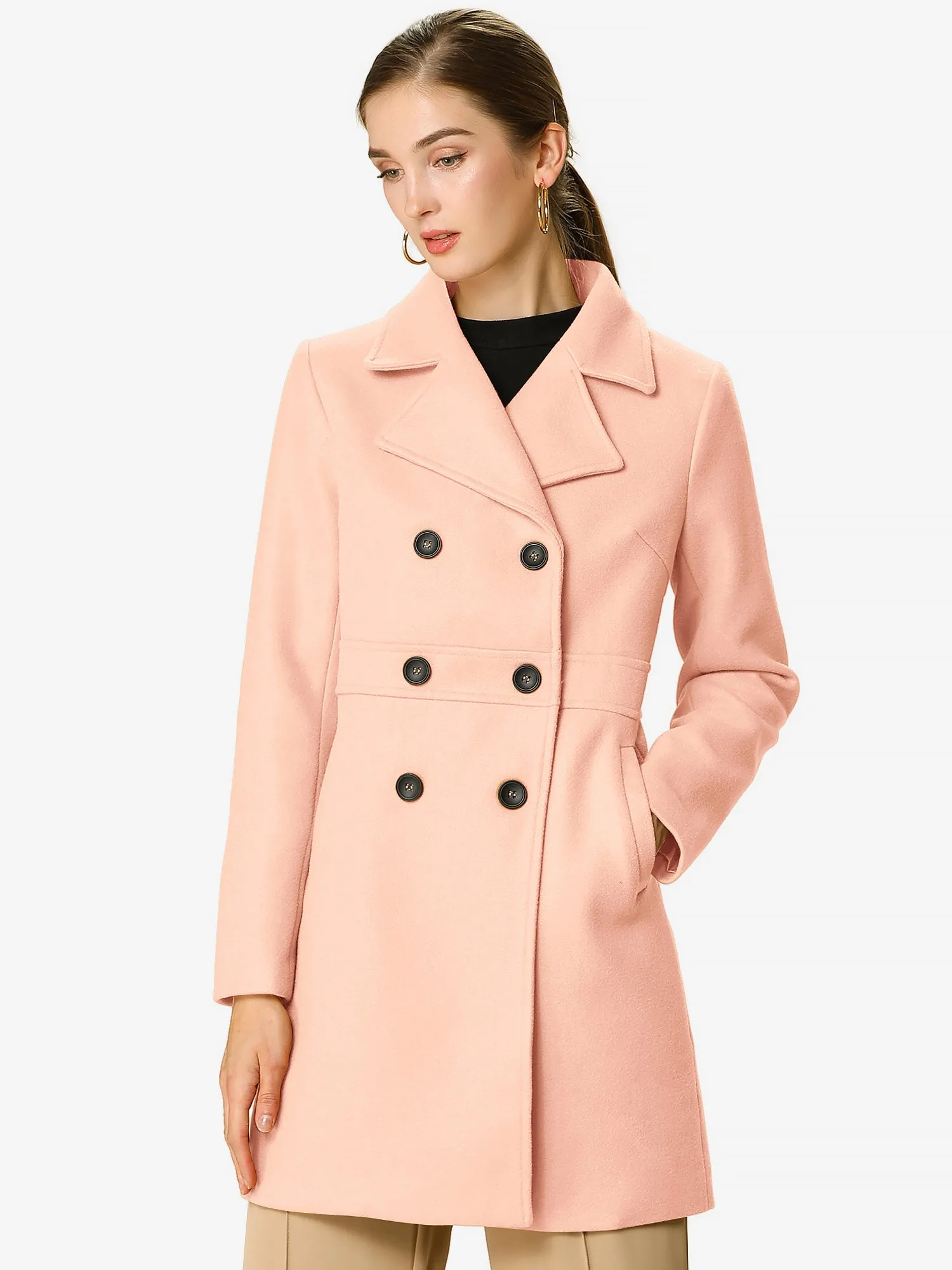 Double Breasted Notched Lapel Long Winter Coat