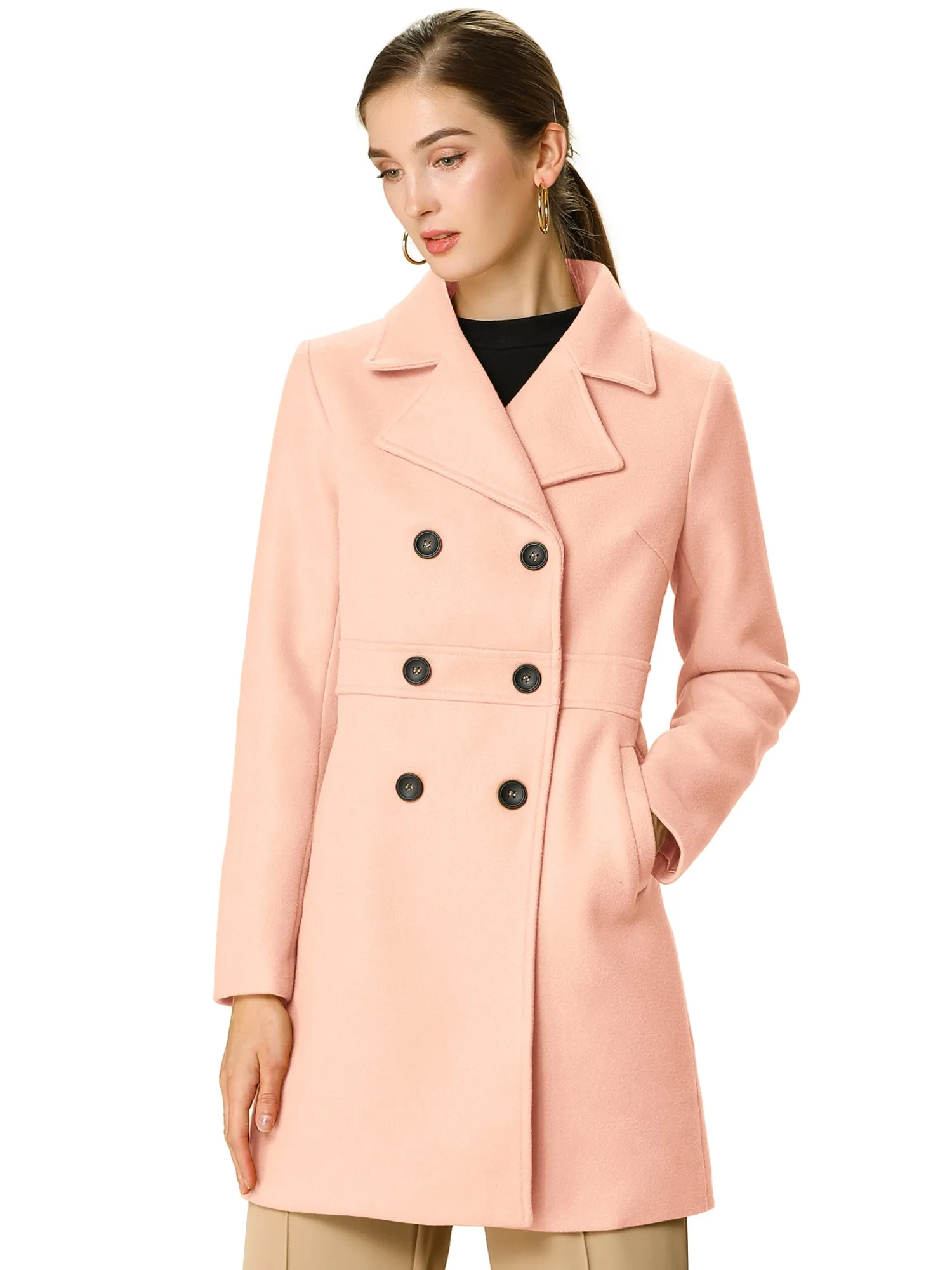 Double Breasted Notched Lapel Long Winter Coat