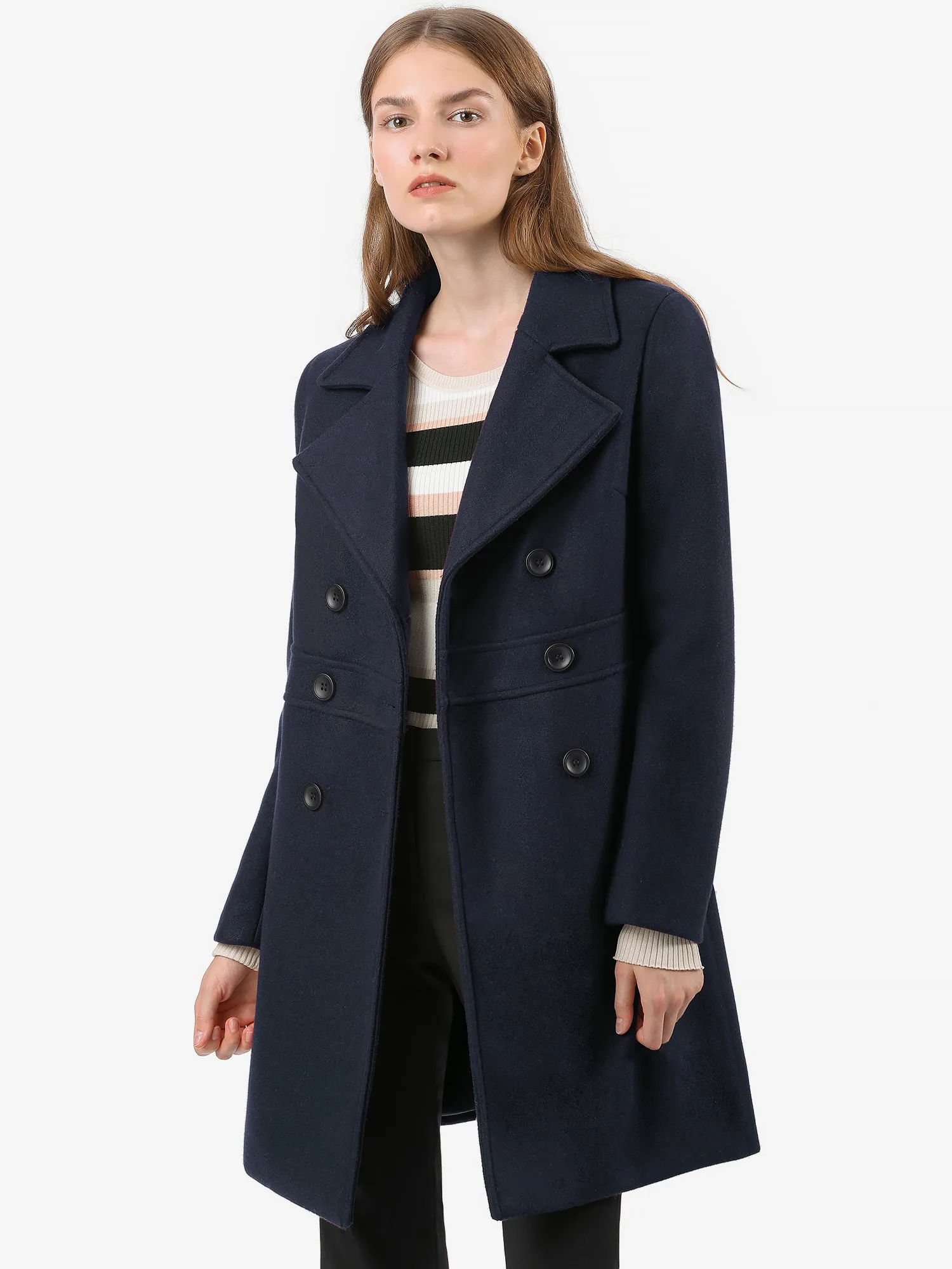 Double Breasted Notched Lapel Long Winter Coat