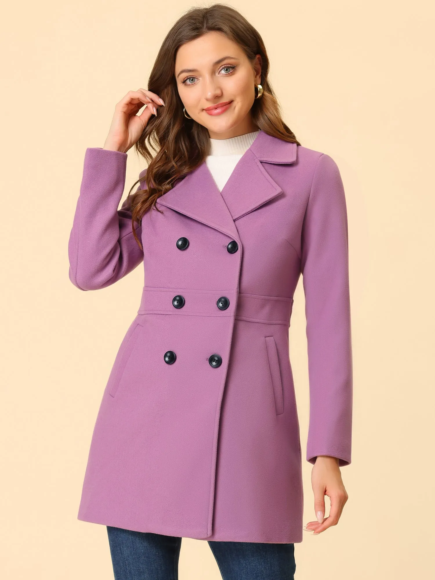 Double Breasted Notched Lapel Long Winter Coat