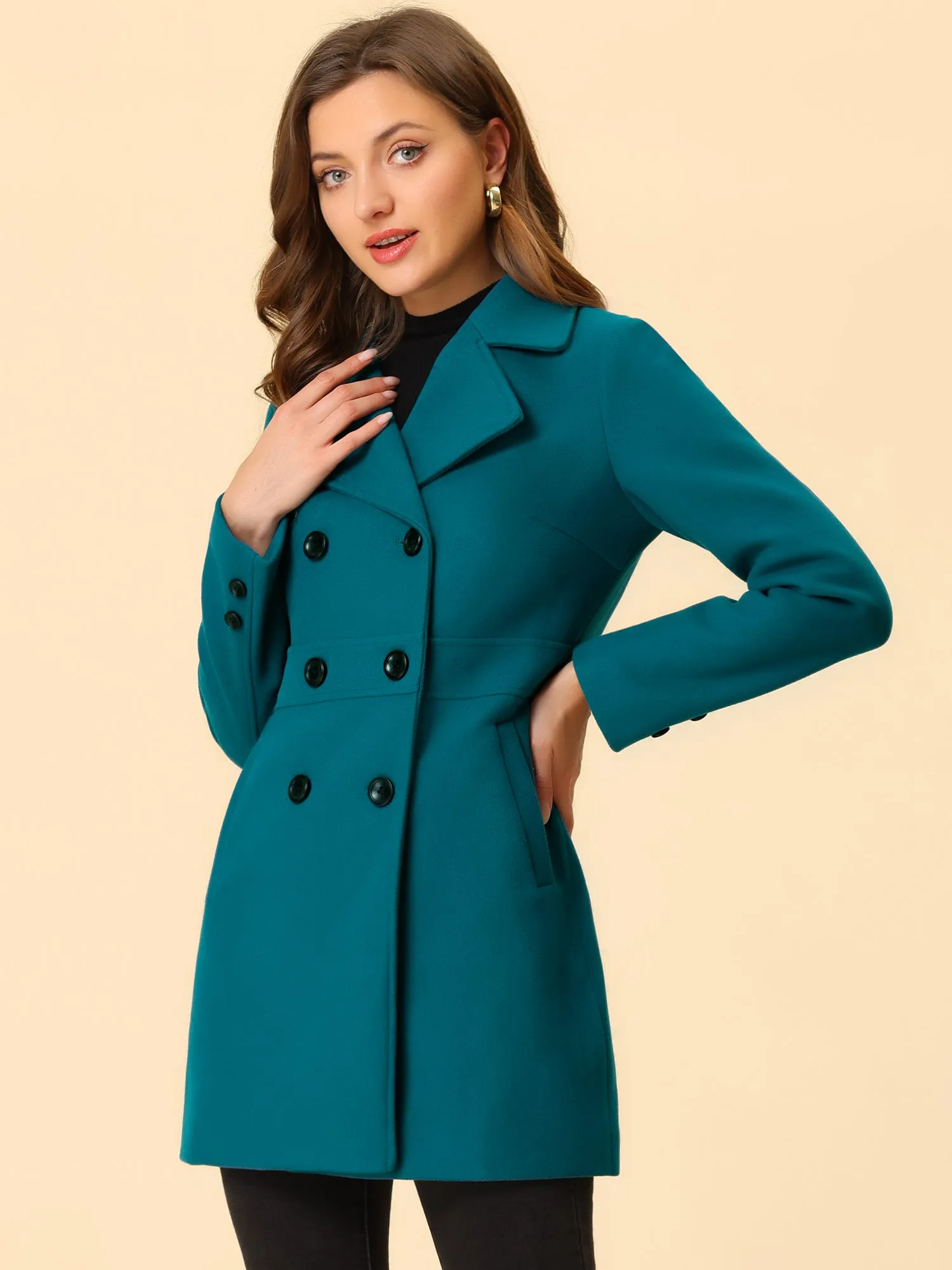 Double Breasted Notched Lapel Long Winter Coat