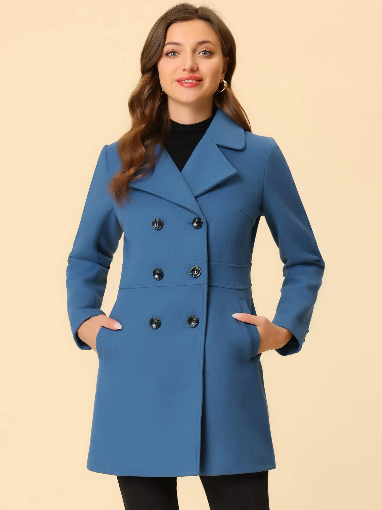 Double Breasted Notched Lapel Long Winter Coat