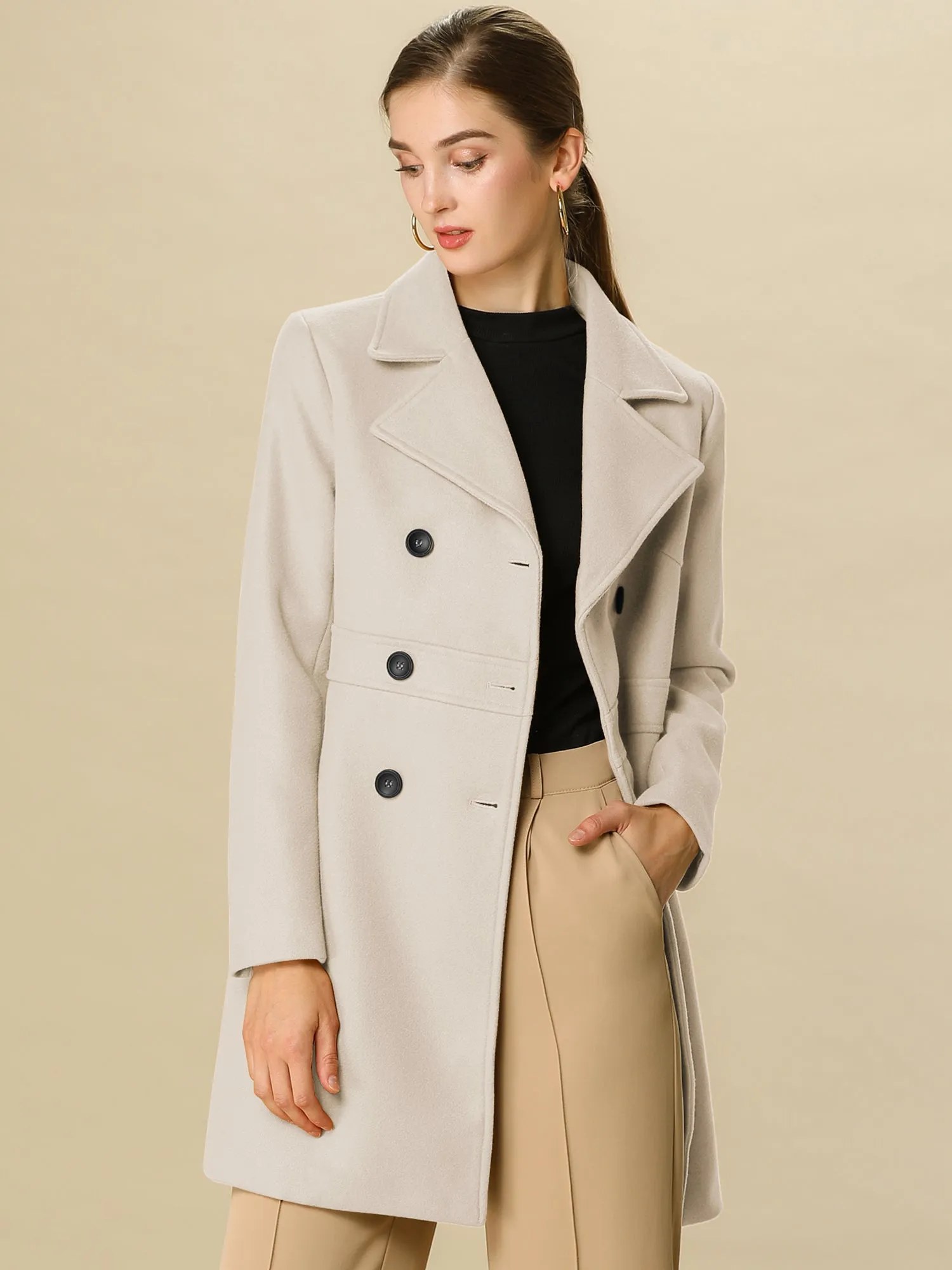 Double Breasted Notched Lapel Long Winter Coat