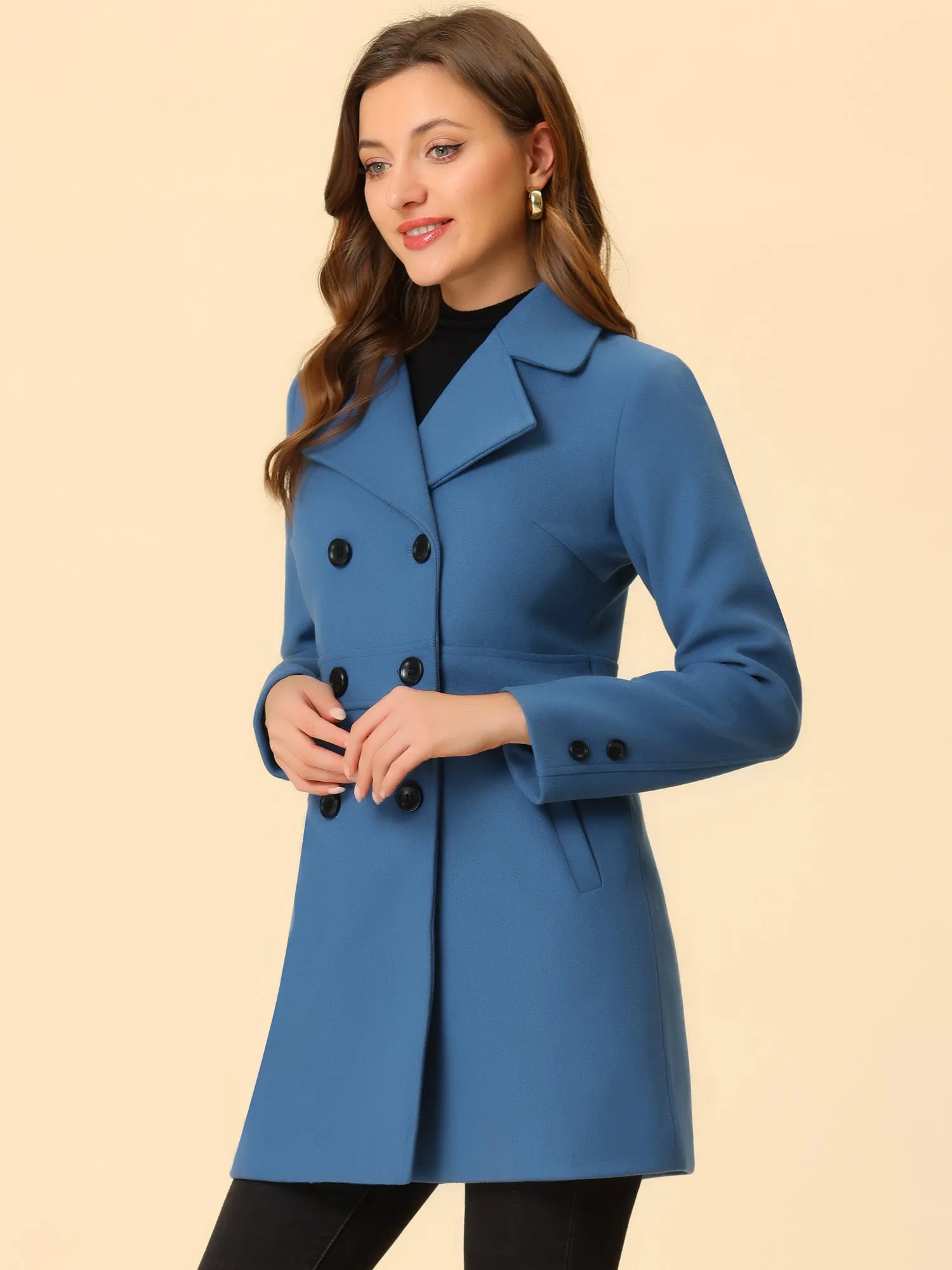 Double Breasted Notched Lapel Long Winter Coat