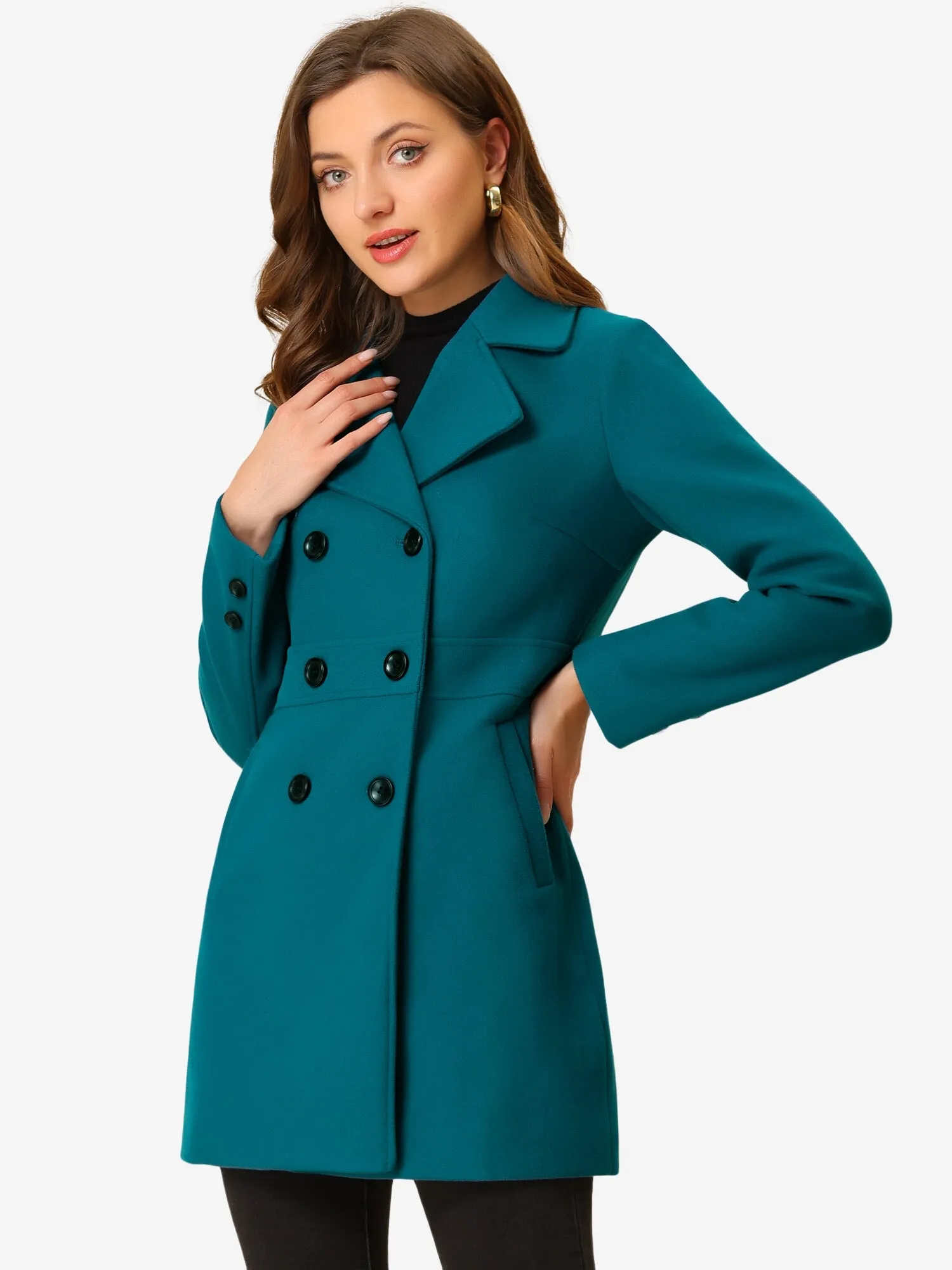 Double Breasted Notched Lapel Long Winter Coat