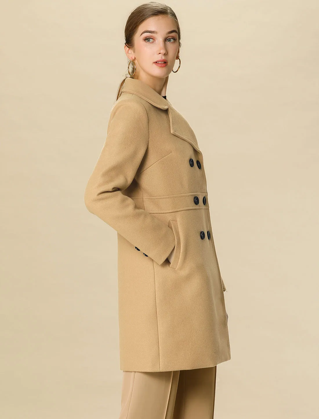 Double Breasted Notched Lapel Long Winter Coat